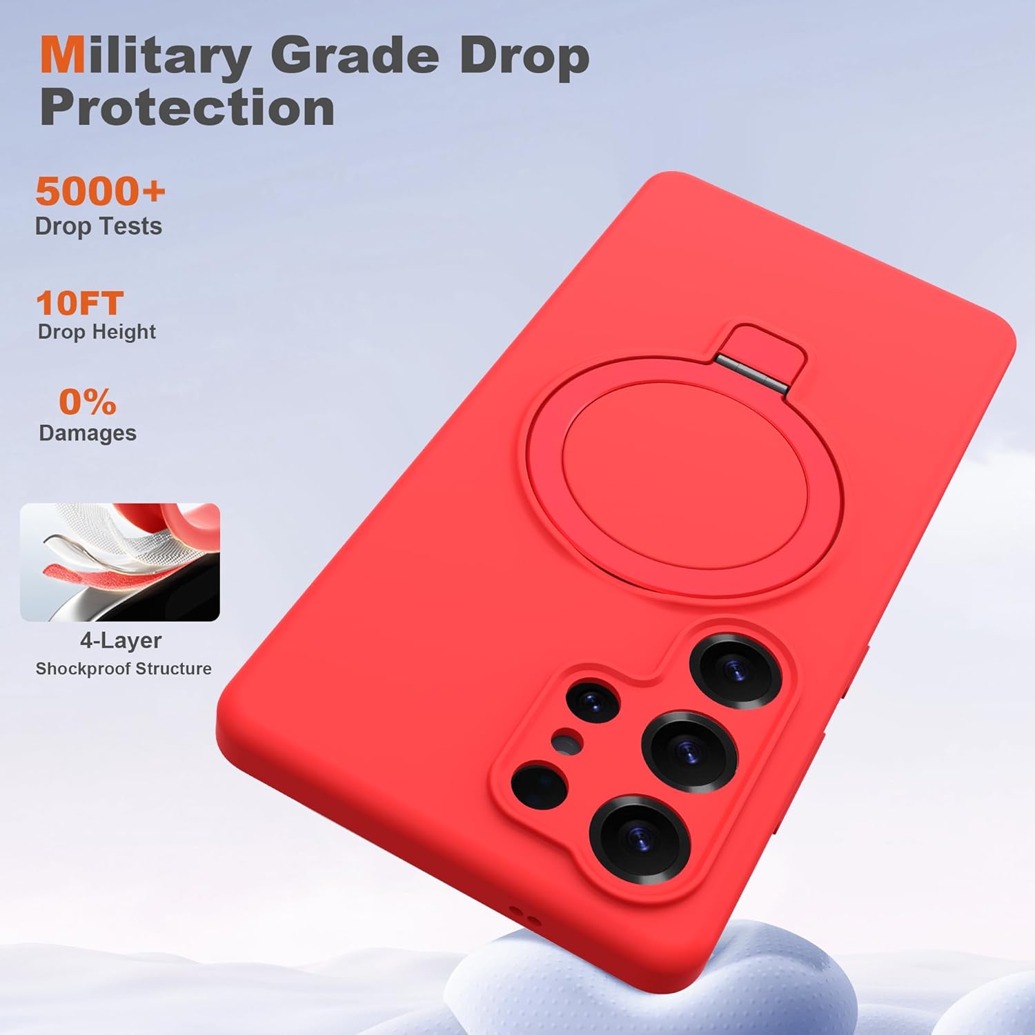 for Samsung Galaxy S25 Ultra Case with Magnetic Invisible Stand [Compatible with Mag-Safe] Military Drop Tested [Full Camera Protection] Silicone S25 Ultra Case for Women Men 6.9'', Red - Image 6
