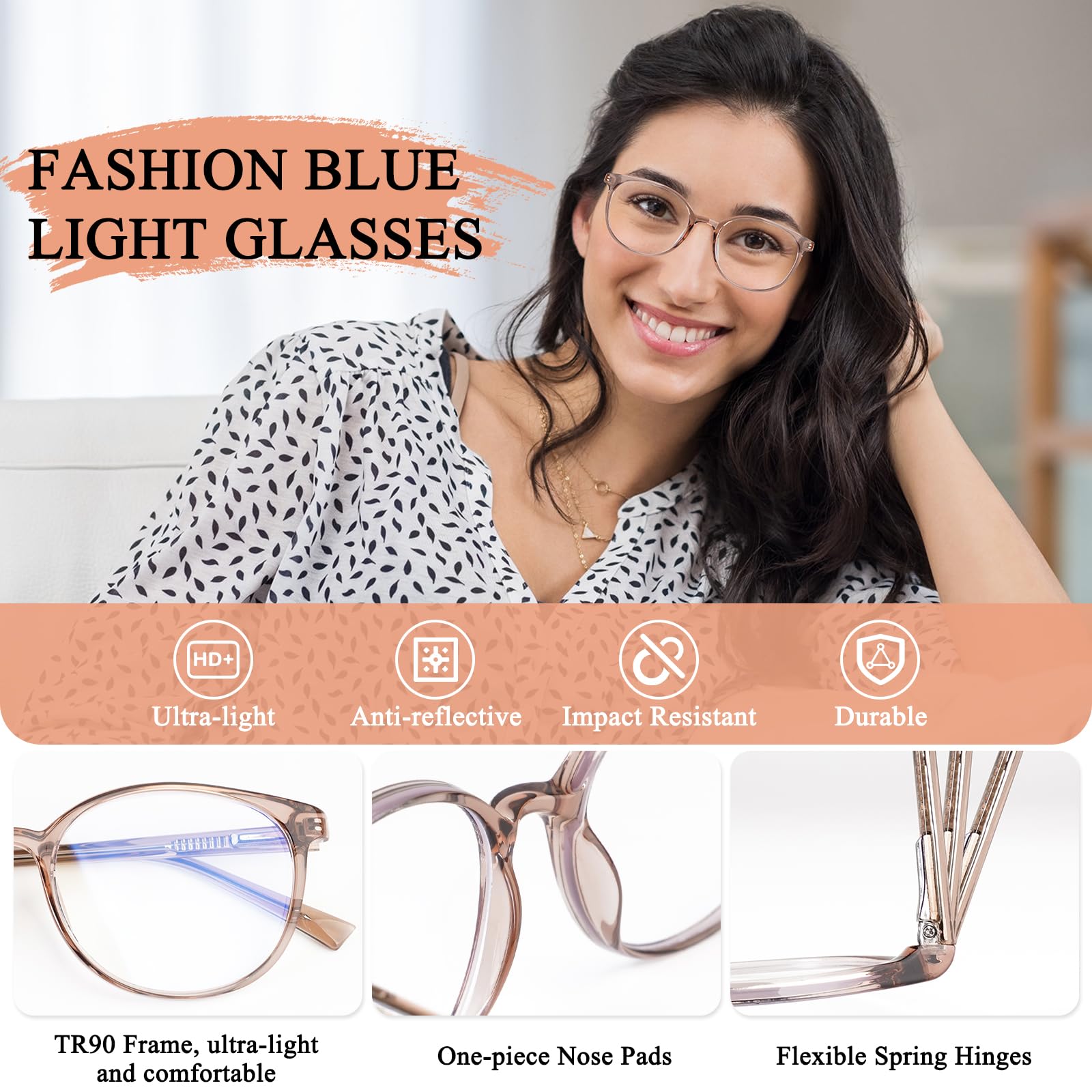 Gafas de bloqueo de luz azul para hombres y mujeres, protección ocular digital, gafas de ordenador, TR90, elegantes gafas redondas antiluz azul con antisobreesfuerzo para juegos, lectura