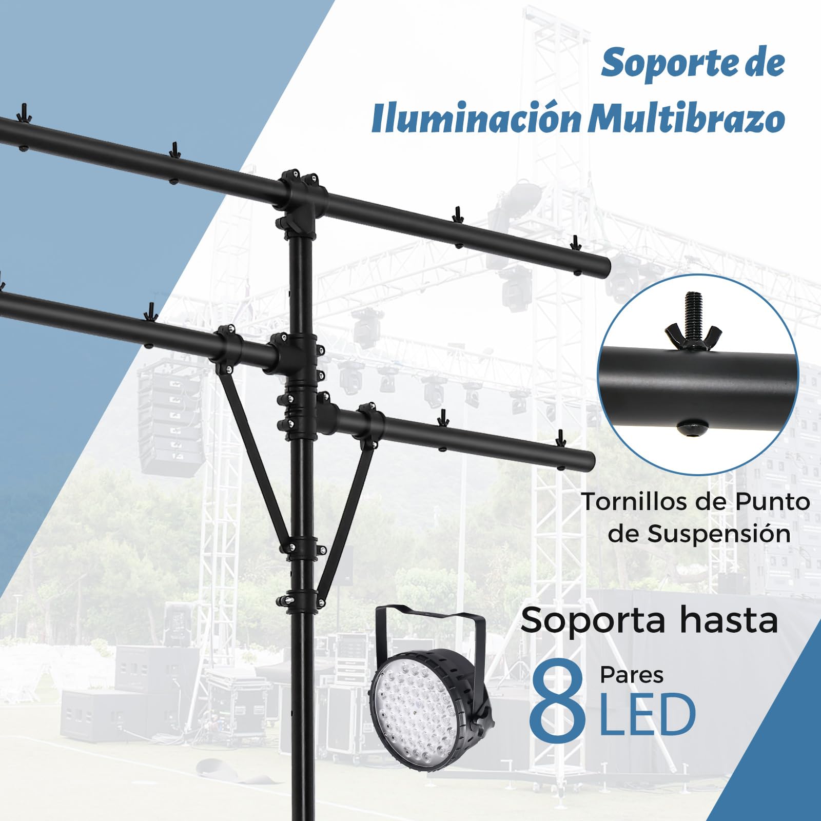 COSTWAY Soporte de Luz Móvil, Soporte de Luces LED con Múltiples Brazos, Trípode de luz Carga 40 kg, Ajuste de Altura, Trípode Portátil para Luces en Forma de T para Obras de Teatro, Fiestas
