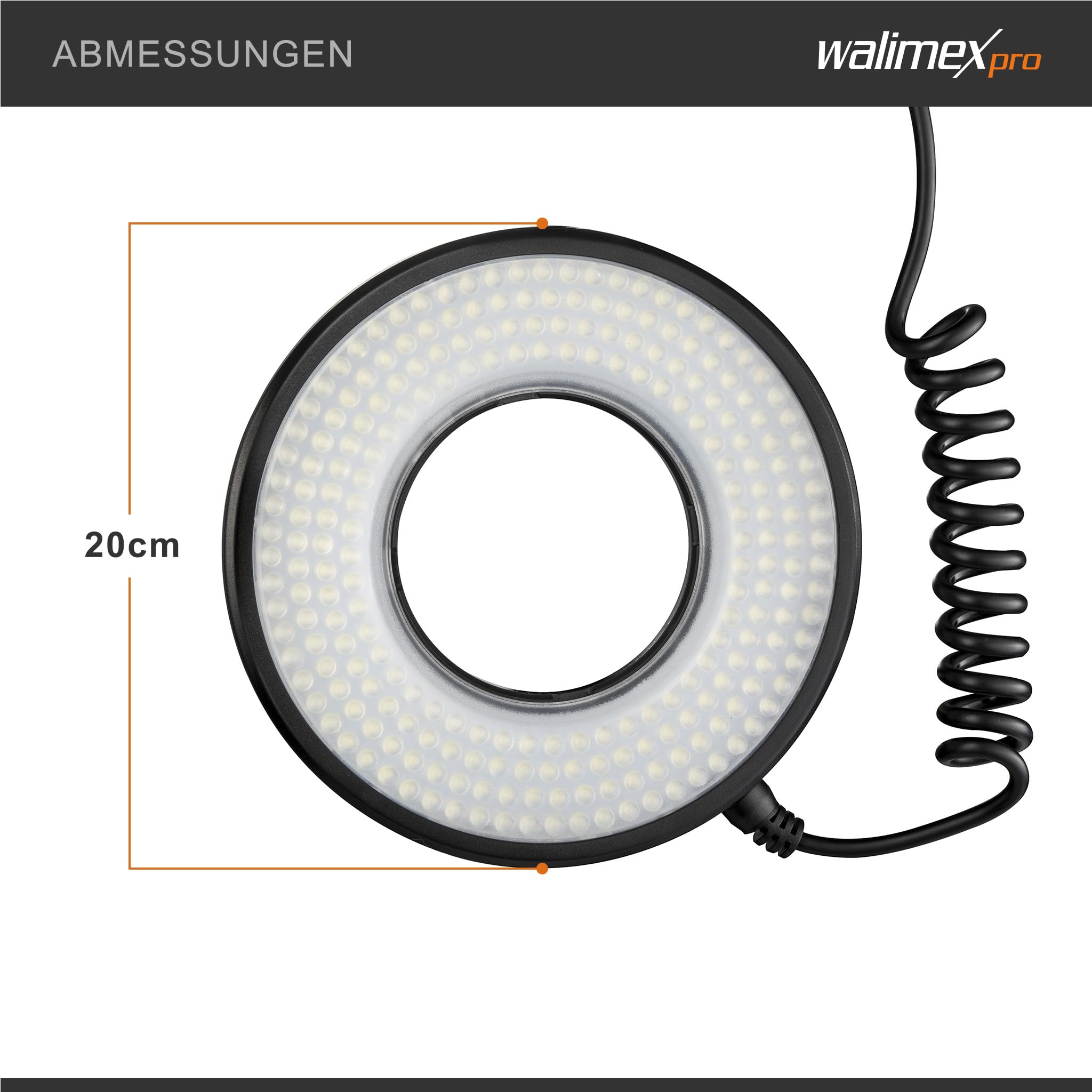 Walimex pro Macro LED Ringlicht DSR 232, Ringleuchte 14 W mit 232 LEDs, stufenlos dimmbares Videolicht