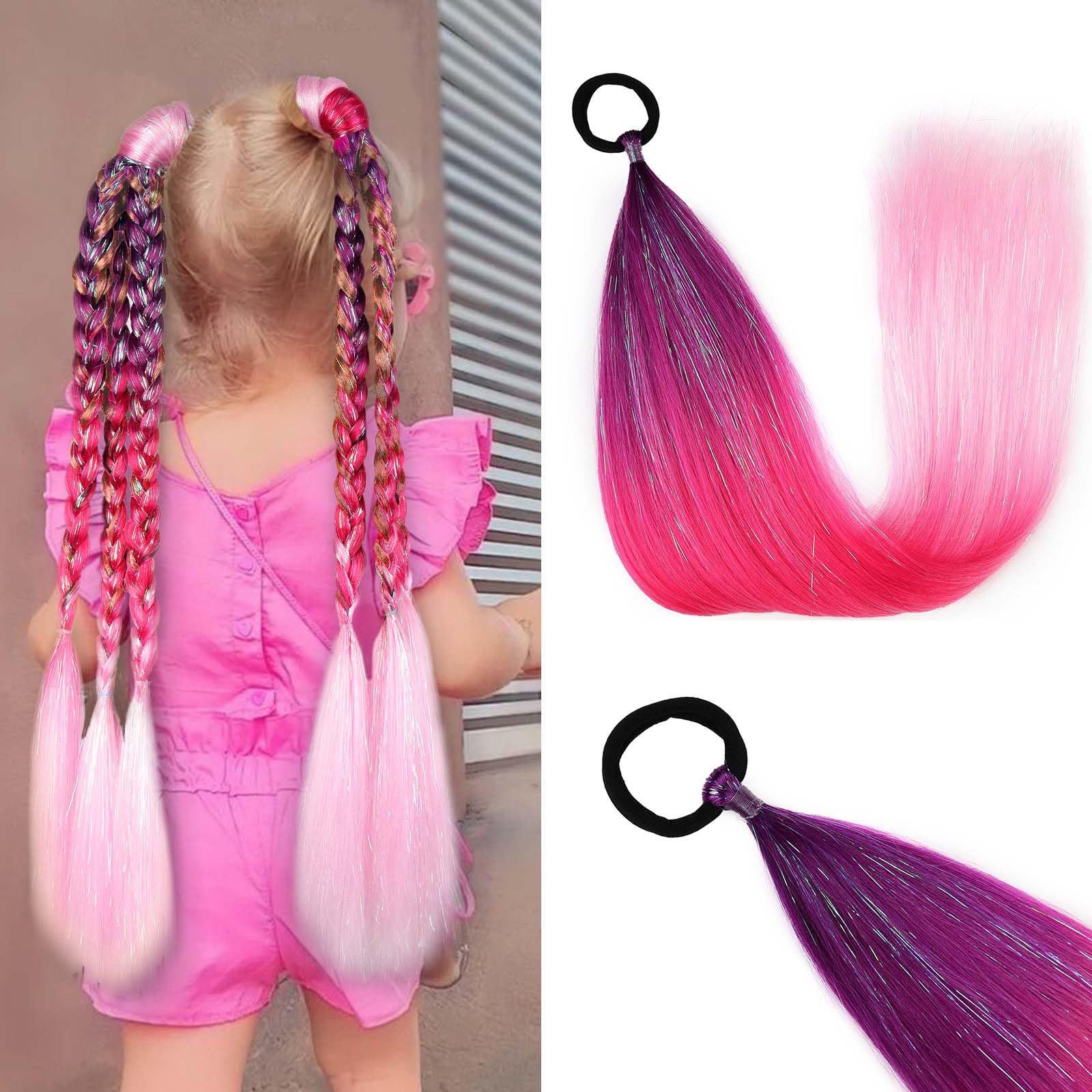 JIAMEISI Rainbow Ponytail Extensions with Hair Tie 2 Packs 50g/Pack Ombre Pony Tail Hair Extensions for Braiding Synthetic Mermaid 26 inch Coloured Extensions for Women Girls #S33