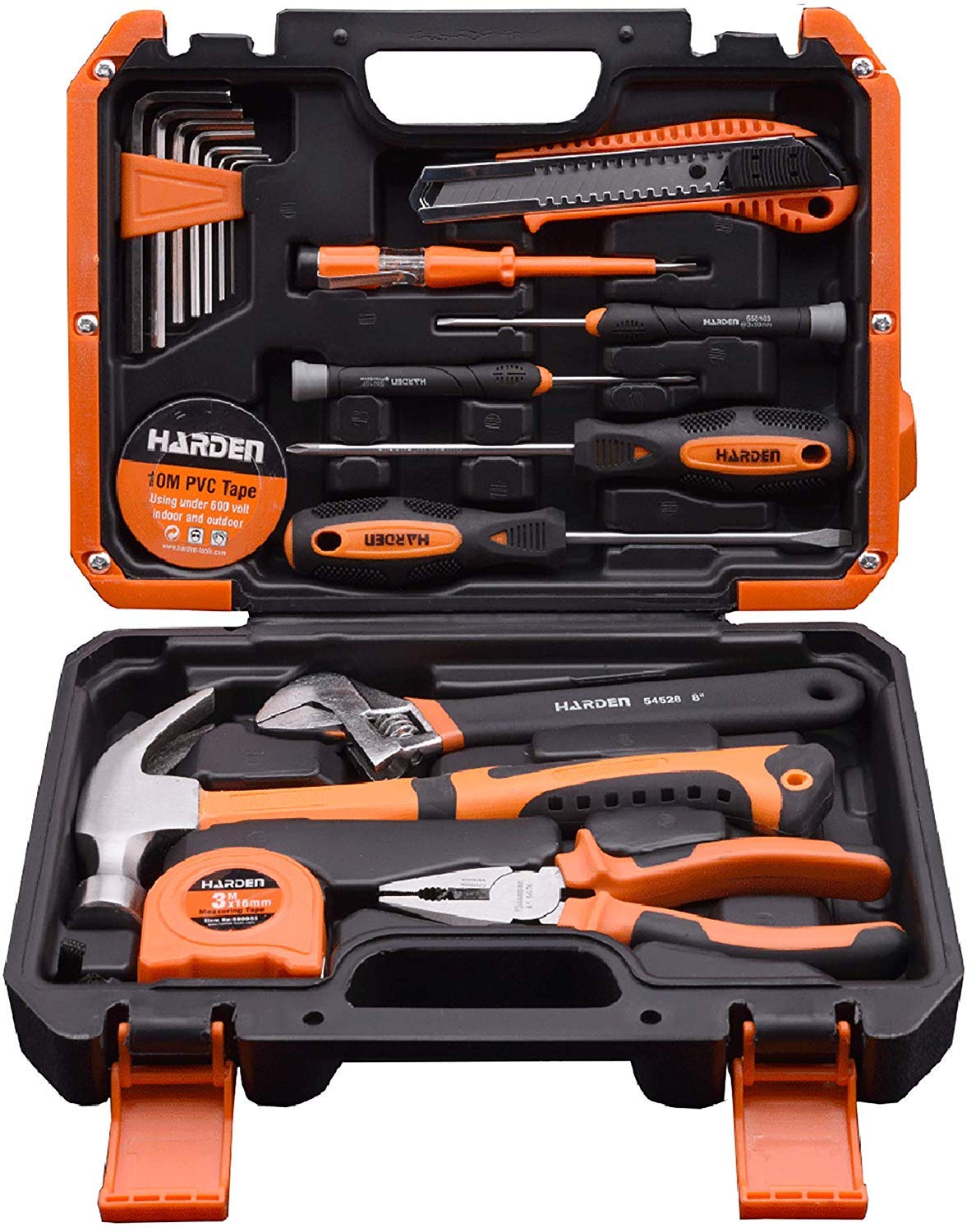 Harden 18Pcs Professional Repairing and Maintenance Tool Set for Home, Electrical and Auto Repair Set - (Orange/Black) - 511018