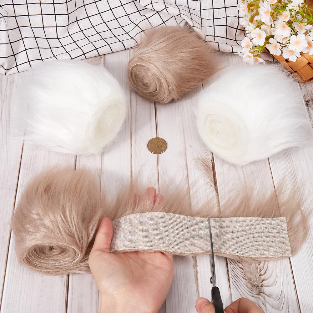 GORGECRAFT 4Pcs 150x9-15cm Faux Fur Ribbon Shaggy Faux Fur Precut Strips White Khaki Artificial Fur Fabric Fluffy Craft Fur Pieces for Gnomes Beard Santa Claus Hair Dwarf Cosplay Costume DIY Craft - Image 3