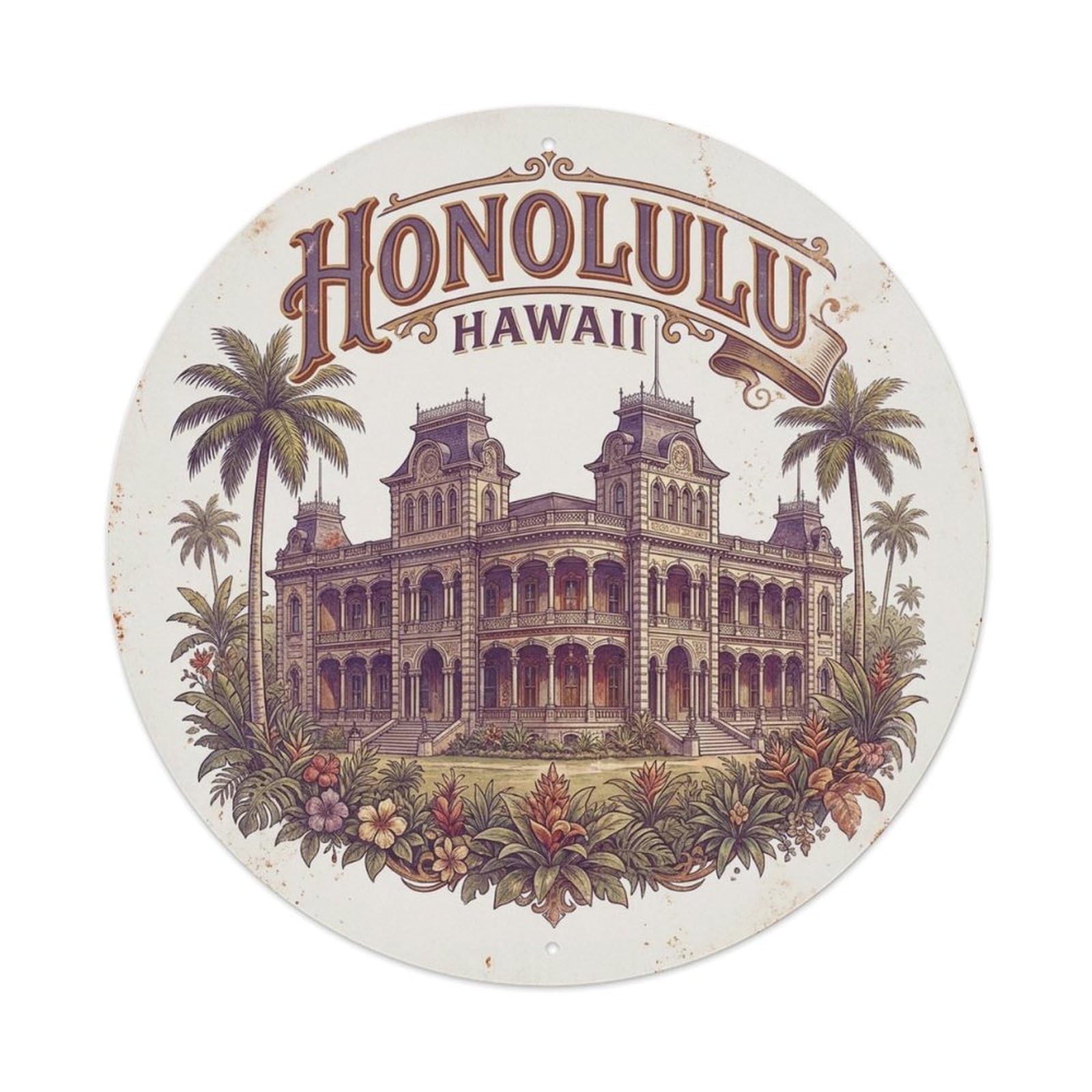 Honolulu Hawaii Crown City Landmark Culture Travel Metal Tin Sign