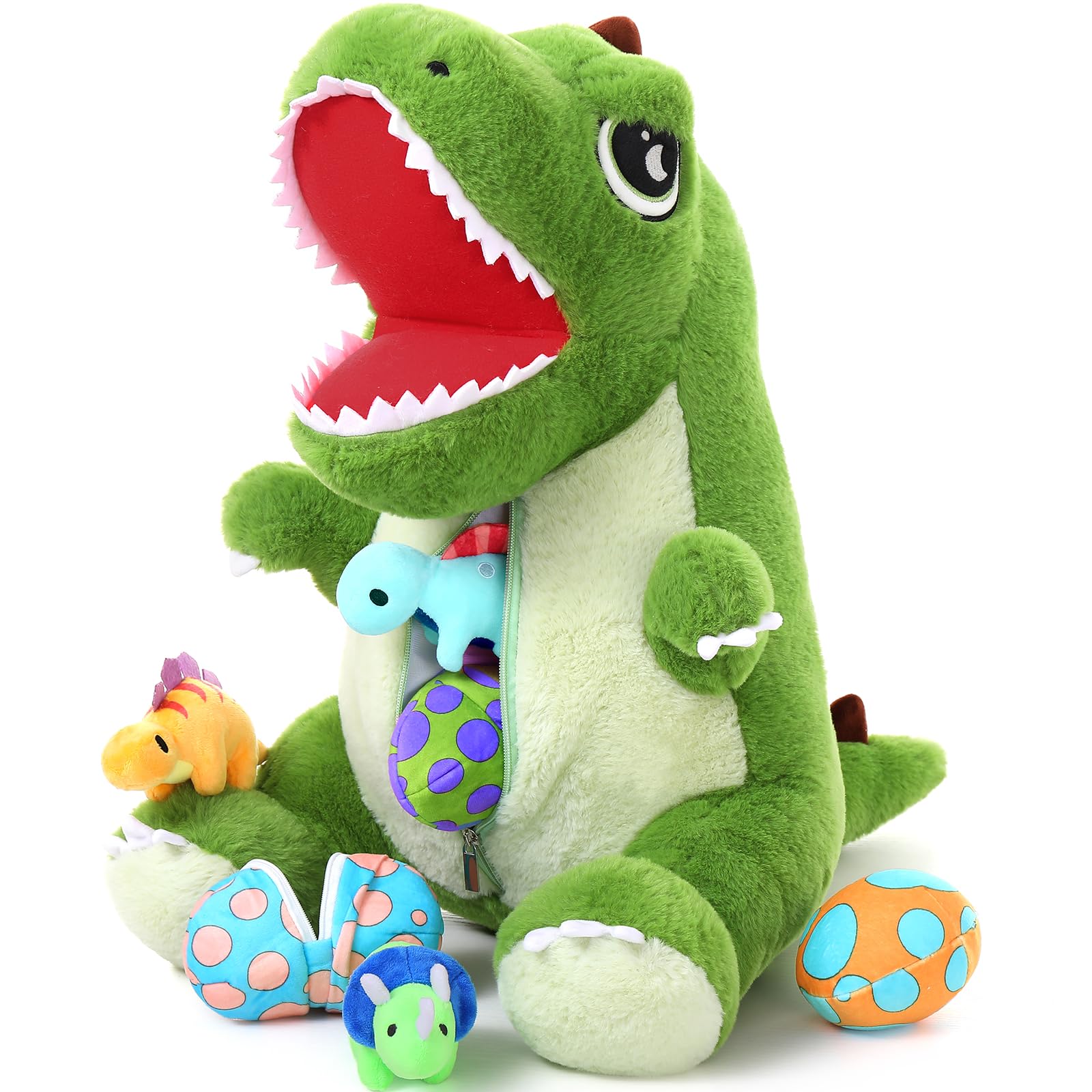 MorisMos Dino Peluches Gigante XXL, 50cm Dinosaurio Mamá con Kawaii Bebés, Realistas Animales de Peluche Grandes Regalos para Niñas, Niños, Cumpleaños Navidad Decoración