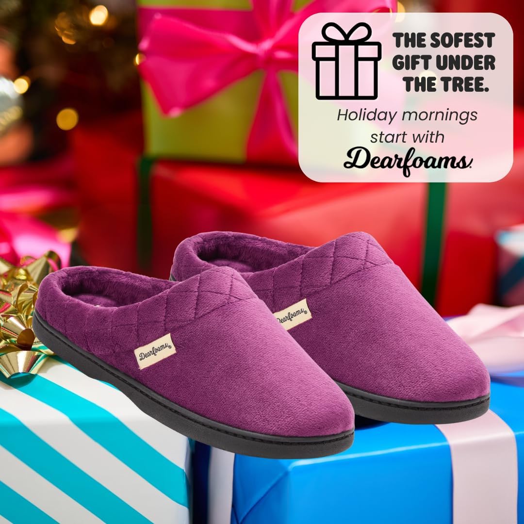 Dearfoams Women's Lightweight Memory Foam Indoor House Slipper Darcy Velour Clog with Wide Widths - Image 5