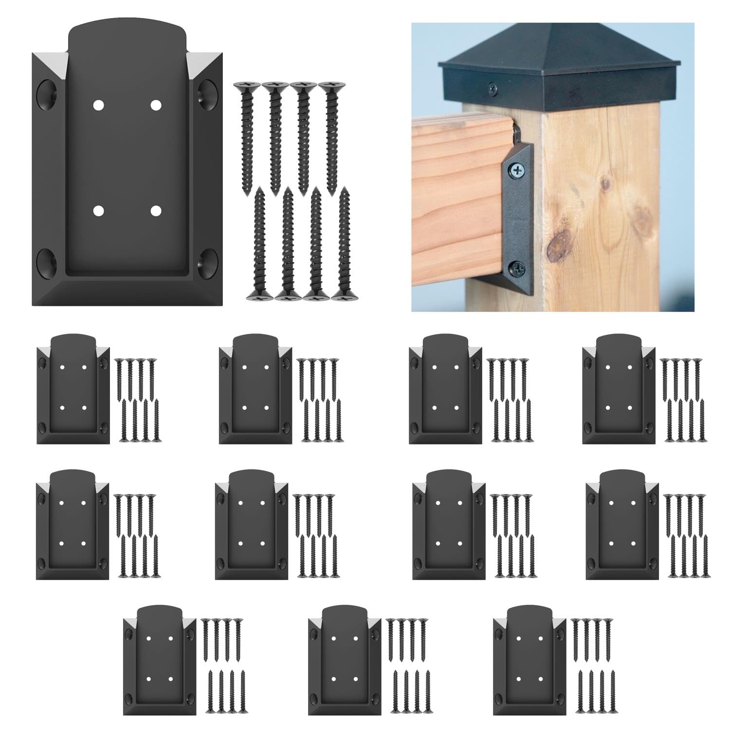 12pcs Deck Railing Brackets Connectors for 2x4 (1.5"x3.5") Railing Wood Post with 96 pcs Rust-Free Steel Screws Available for Different Railing Angles KF4012