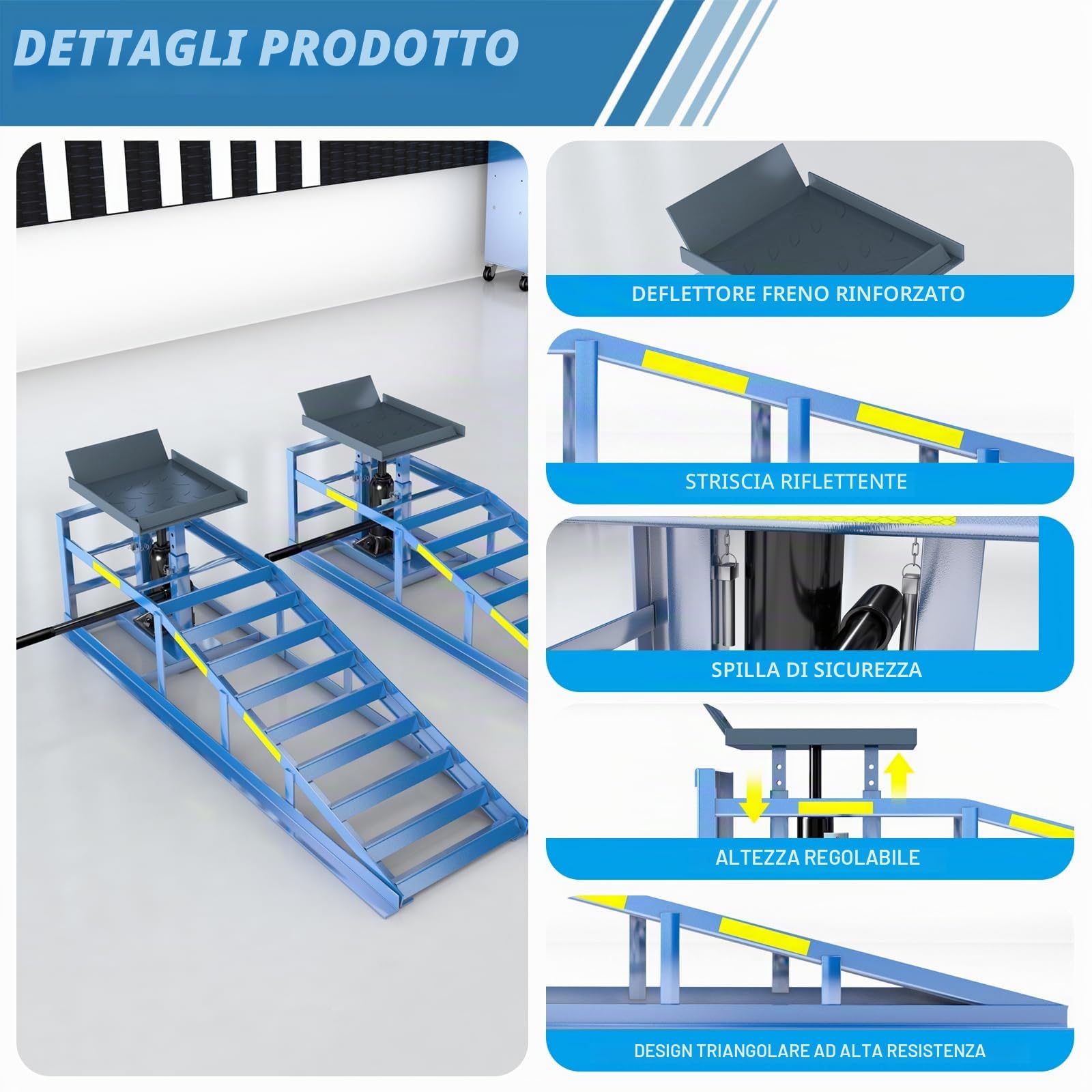 2 pezzi rampe di carico da 5 T/5000 kg, rampe di carico pesanti, rampa per cambio olio idraulico con strisce riflettenti integrate per la notte, altezza di sollevamento regolabile da 24,9 a 38,1 cm