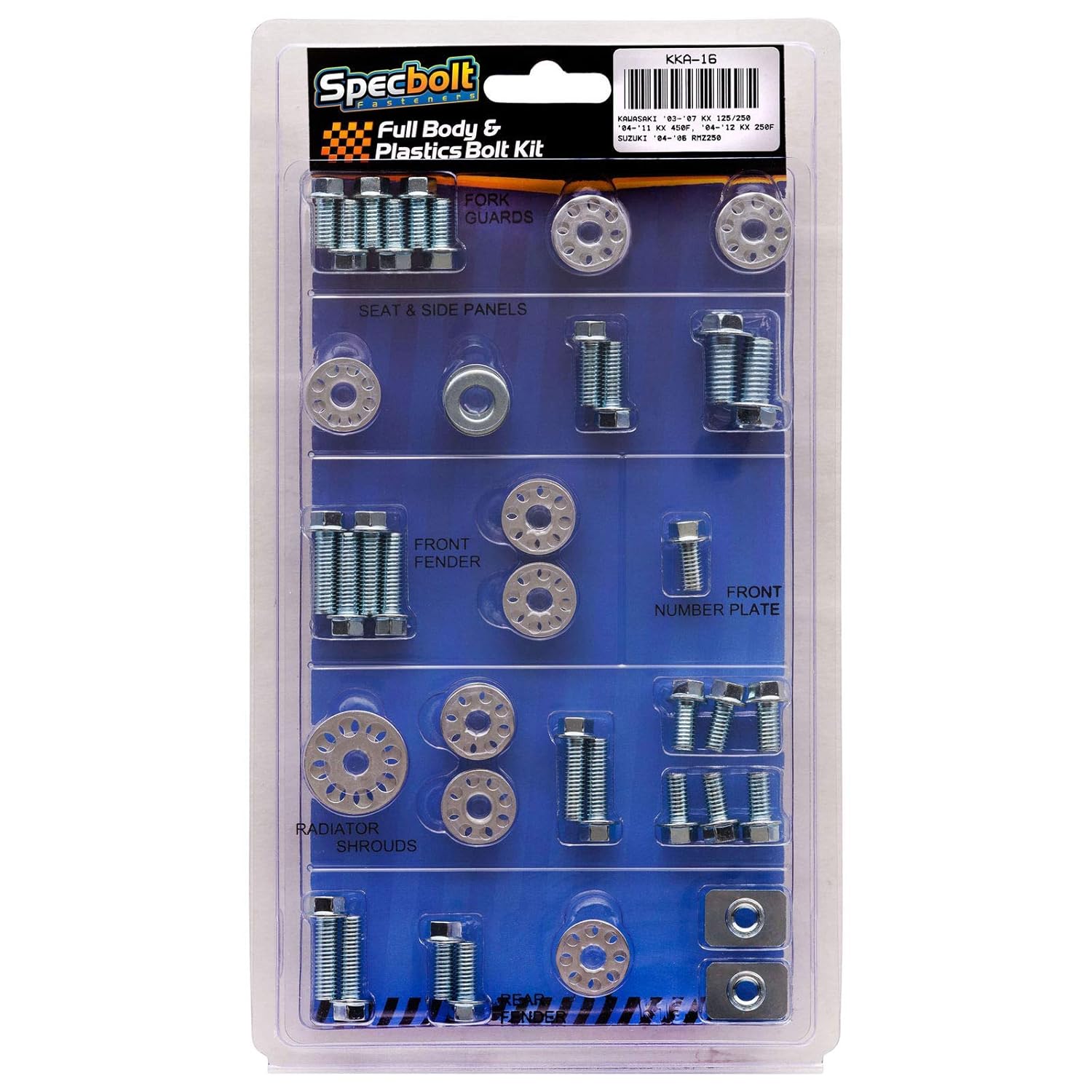Full Body & Plastics Bolt Kit:Fasteners Kawasaki KX KX 125 250 KXF 250 450 & Suzuki RMZ Bodywork. KX125 KX250 '03-;07 KX450F KX 450F '04-'01, & KX250F '04-'12, RMZ250 ;04-'06#16