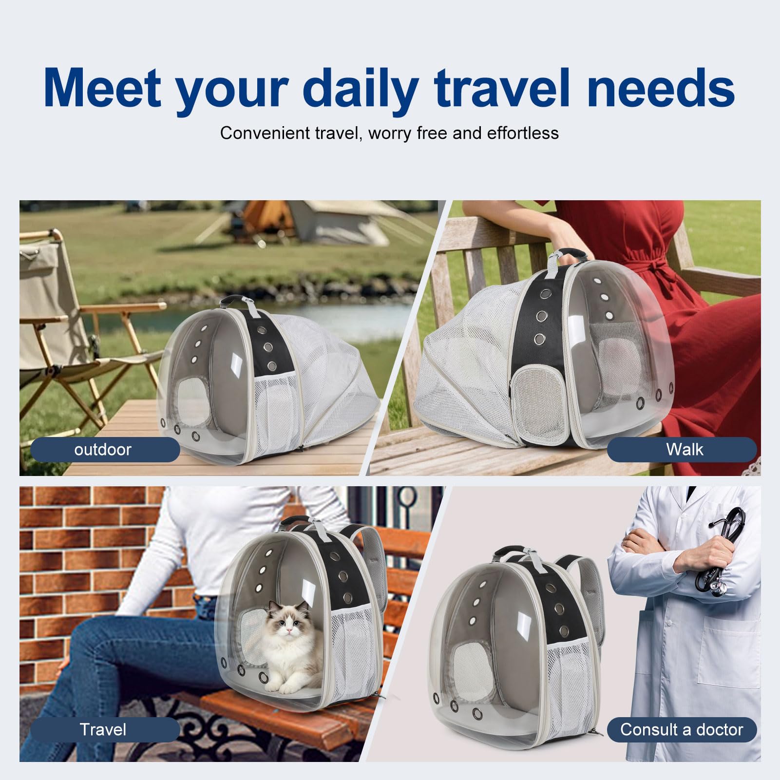 Sac à dos extensible en maille entièrement respirante pour chat et petit chien jusqu'à 5,4 kg, approuvé par les compagnies aériennes pour la randonnée, la marche, le camping
