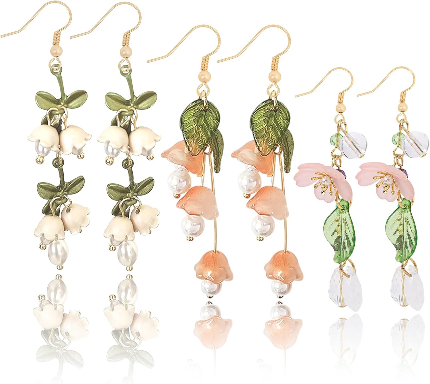 3 Pairs Fairy Earrings for Women Long Dangle Flower...