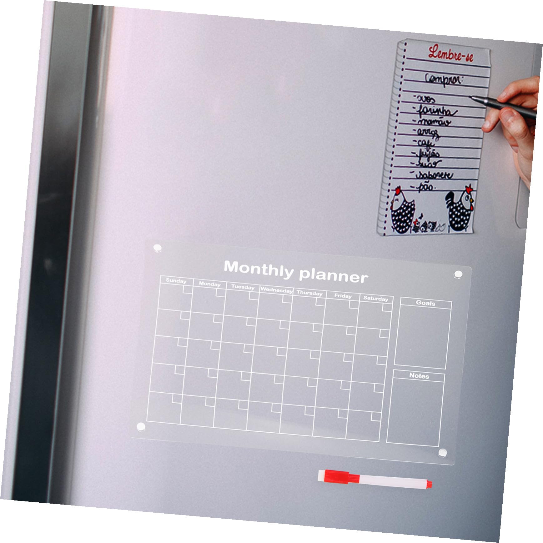 PLAFOPE Magnetischer Acryl Kühlschrankplaner mit Whiteboard Markern Abwischbar Trocken Wiederverwendbar Praktische Monatsübersicht für Notizen und Erinnerungen im Haushalt und Büro