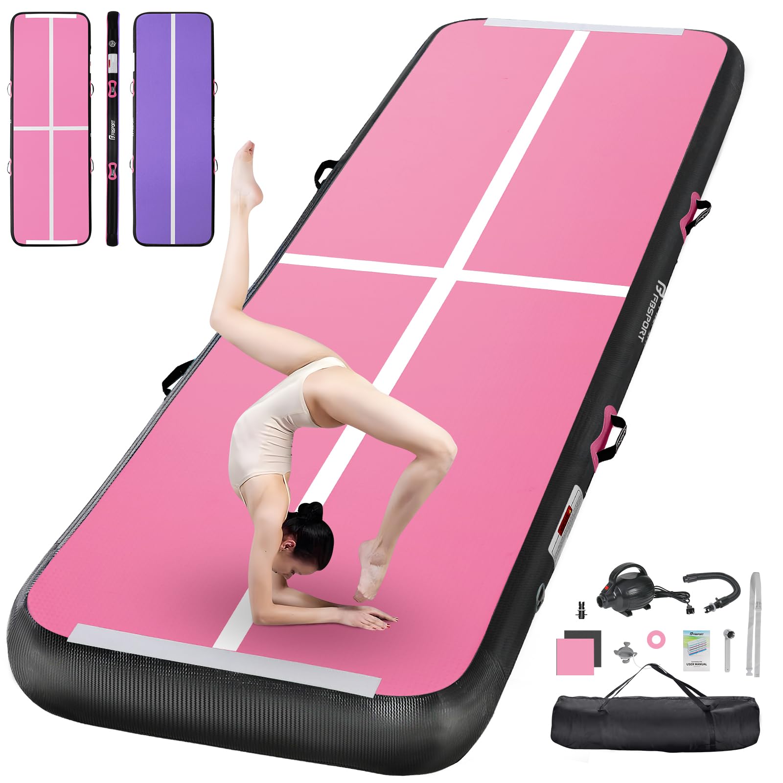 FBSPORT Air Tumbling Track Ginnastica Artistica 10cm di altezza Tappetino da Ginnastica Gonfiabile, 3m Air Tumbling Tappetino Tappeto Ginnastica Artistica da casa con Pompa per All'aperto, Yoga