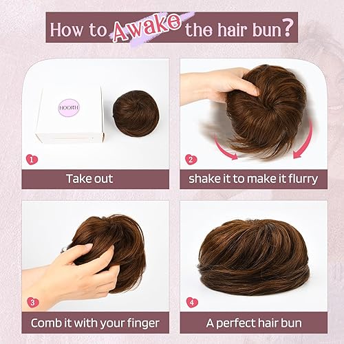 Miniatura 4 de HOOJIH Moño desordenado, pieza de cabello humano 100% real, cordón elástico, extensión de cabello ondulado, moño completo, moño para mujeres, rubio