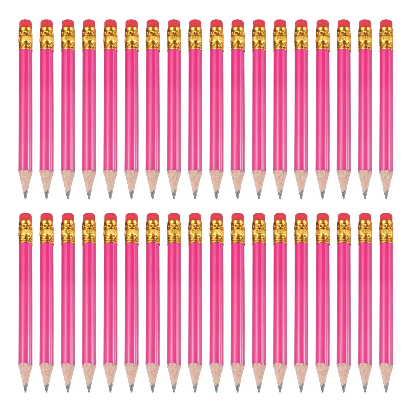 PATIKIL 36 Pack HB Pencils, 10cm Short Wood Graphite Pencils Thick Portable Golf Scoring Mini Pre Sharpened Erasable Pen with Eraser Bulk for Sport Games Meeting Office Writing, Hot Pink