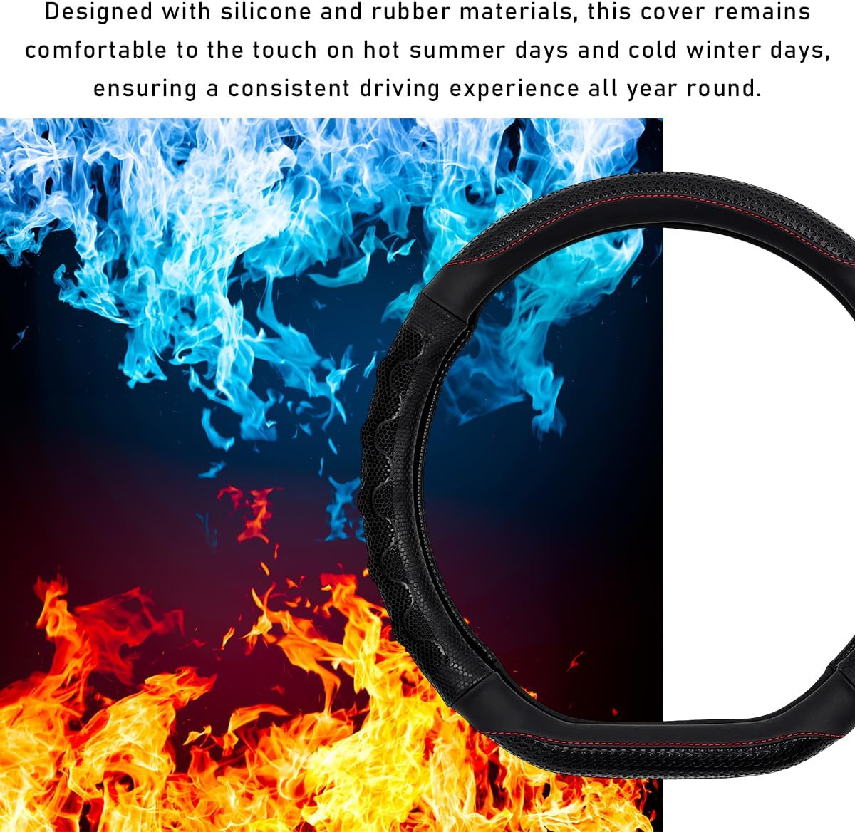 DXNQ Car Steering Wheel Cover, 15 Inches 3D Honeycomb Design Car Steering Wheel Protector with Comfy Grip, Breathable Anti-Slip D-Shaped Steering Wheel Sleeve for Most Vehicles (Black)