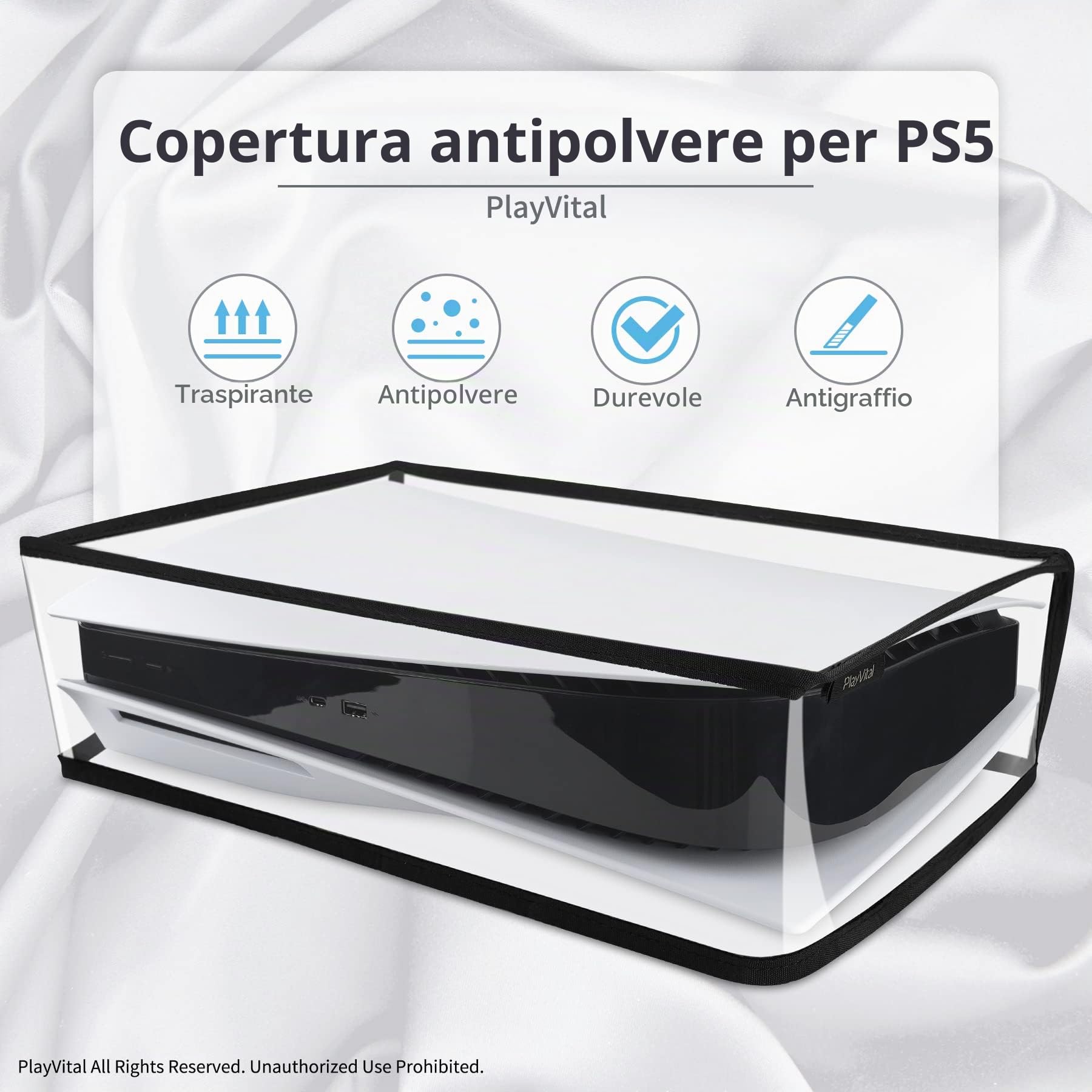 PlayVital per ps5 Cover Copertura Antipolvere Coperchio Orizzontale Custodia Protettiva Impermeabile per ps5 Standard Console Disc&Digital Edition(Non per Slim/Pro),Trasparente