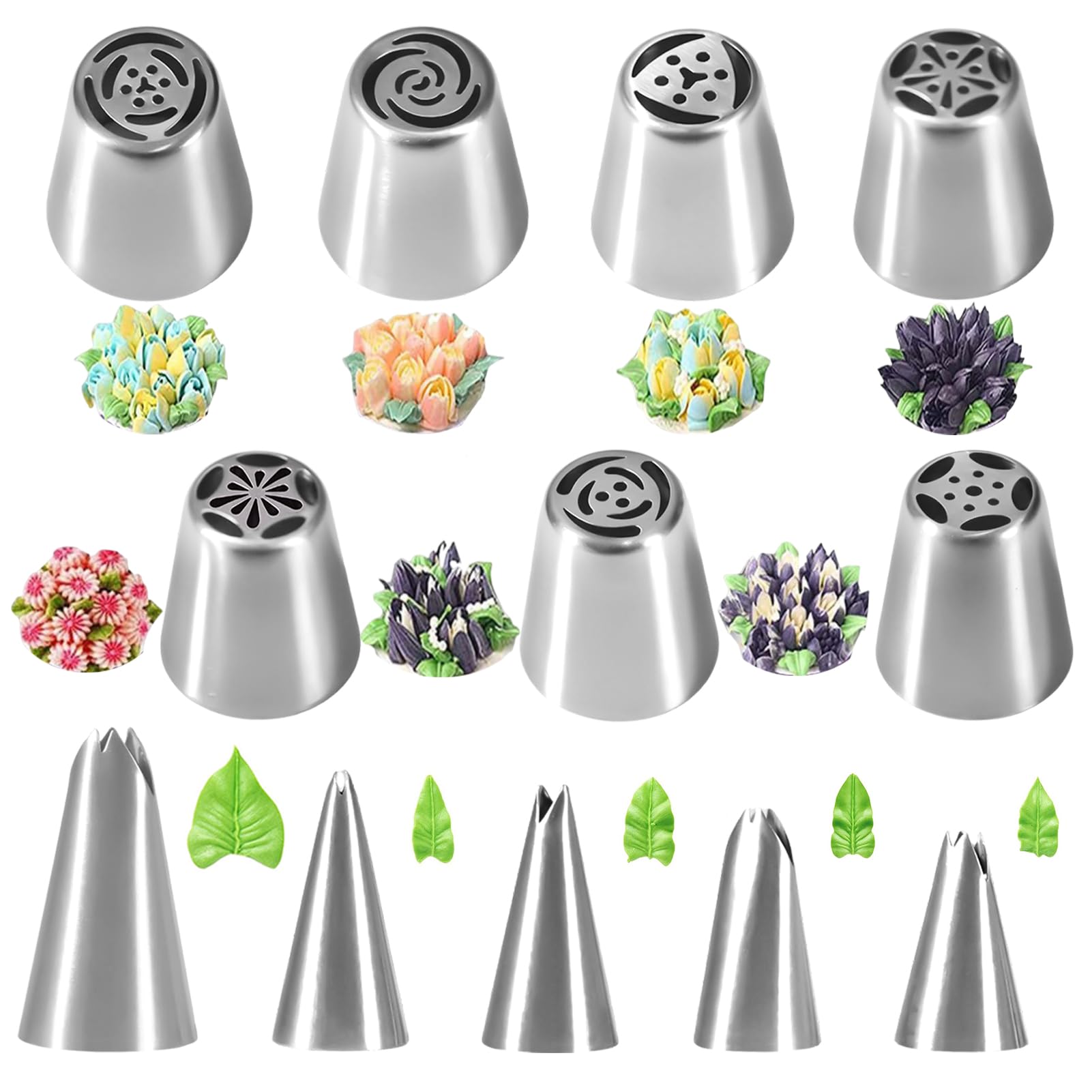 12 Pcs Russian Piping Nozzles, Leaf and Flower Frosting Nozzles Set Stainless Steel, Russian Piping nozzles Set Icing Tips for Cake Decorating Buttercream, Cupcake, Cookie Baking Supplies