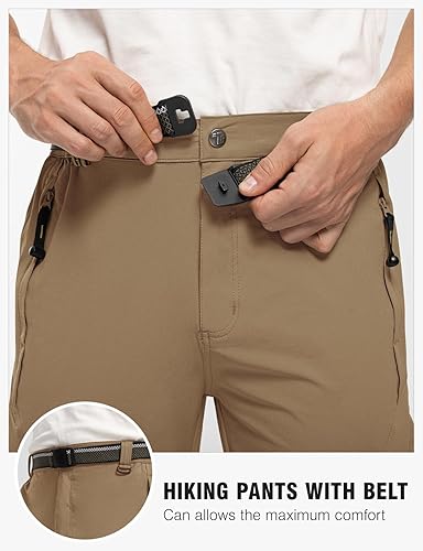 Miniatura 4 de TBMPOY - Pantalones de senderismo ligeros para hombre con cinturón, 5 bolsillos con cremallera, impermeables, de secado rápido, para viajes, pesca,