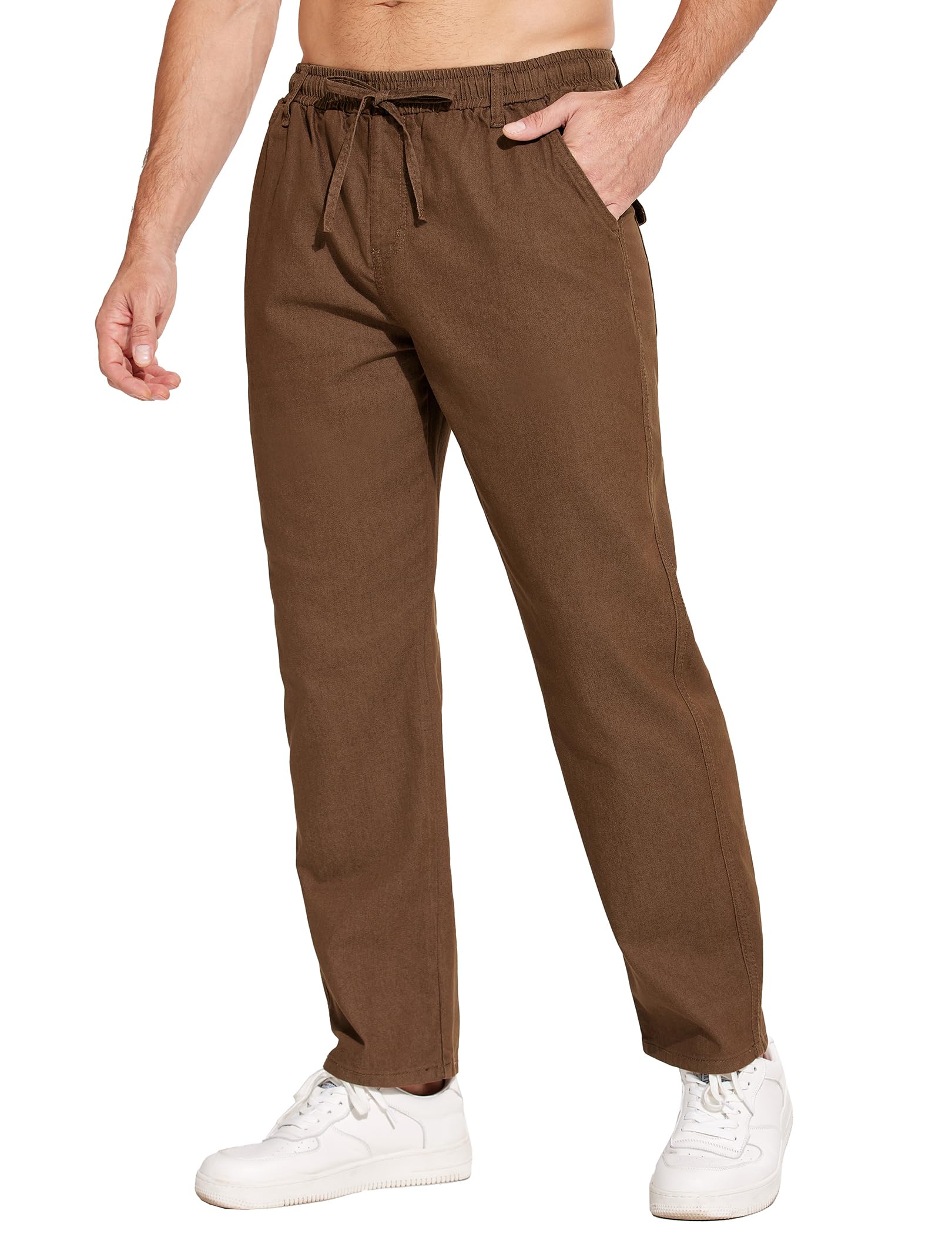 COOFANDY Jean Homme Droit Extensible Pantalon Décontracté Taille Élastique avec Cordon Poches Cargo