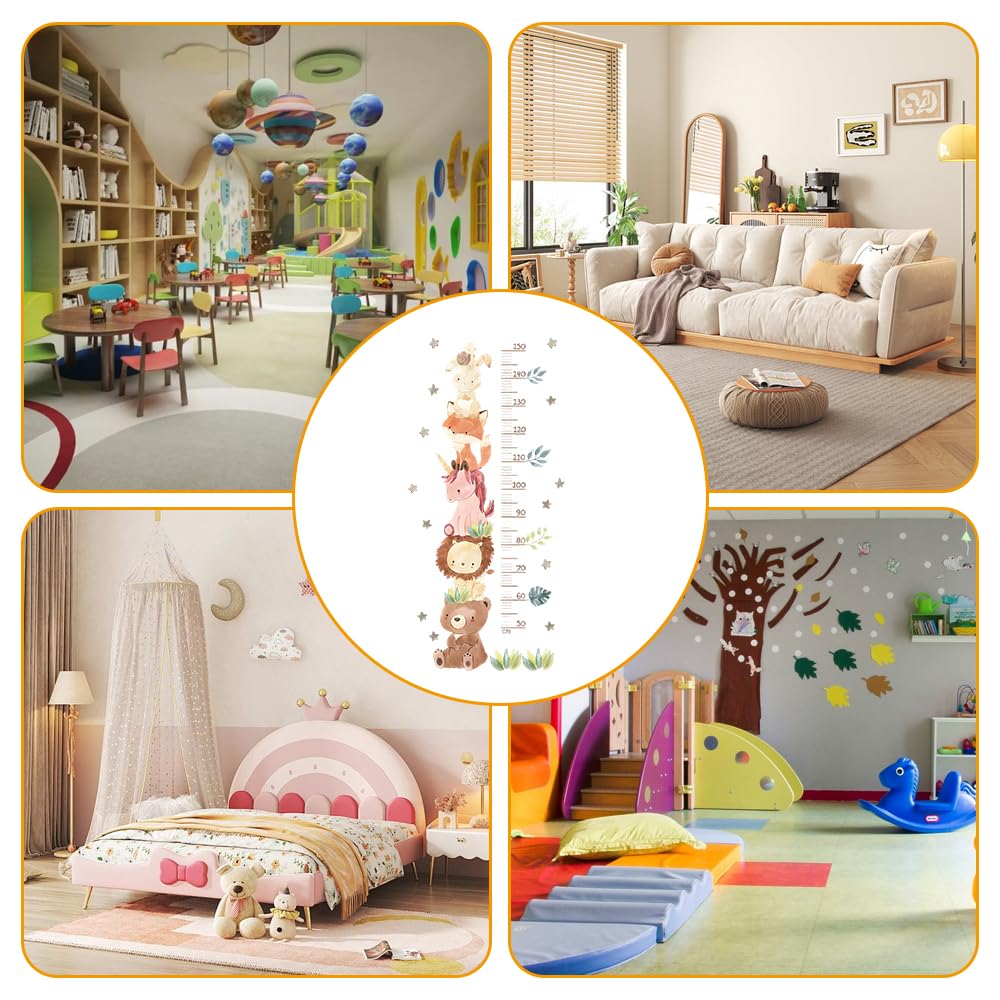 Toise de Mesure pour Enfants, 50-150cm Toise Murale Enfant Règle Hauteur Murale Diagramme Taille, Stickers Muraux Animaux pour Garçon et Fille, Sticker Mural PVC Décoration