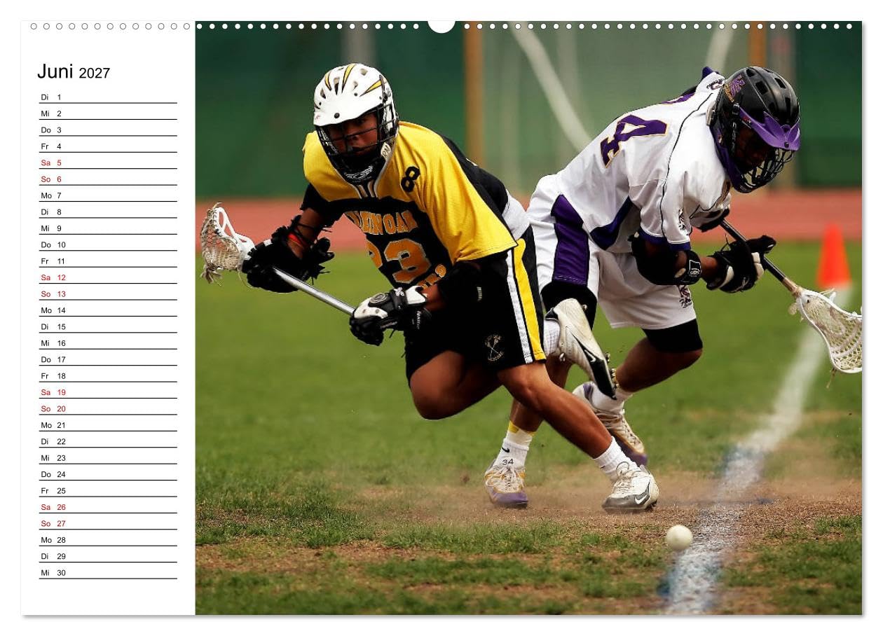 CALVENDO - Teamsport Lacrosse - Face-off (Wandkalender 2027 DIN A2 quer), Monatskalender: Packende Spielszenen aus der Welt des Lacrosse