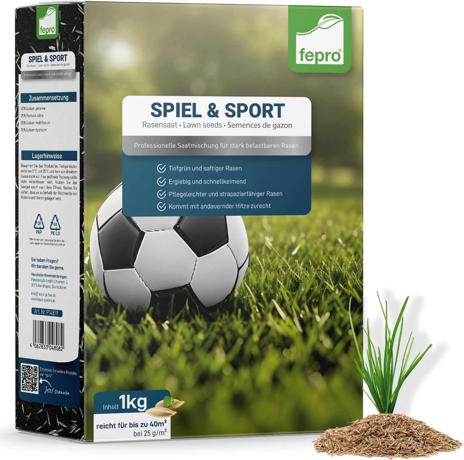 1kg Rasensamen Sport und Spiel schnellkeimend 40m², robust, tiefgrün
