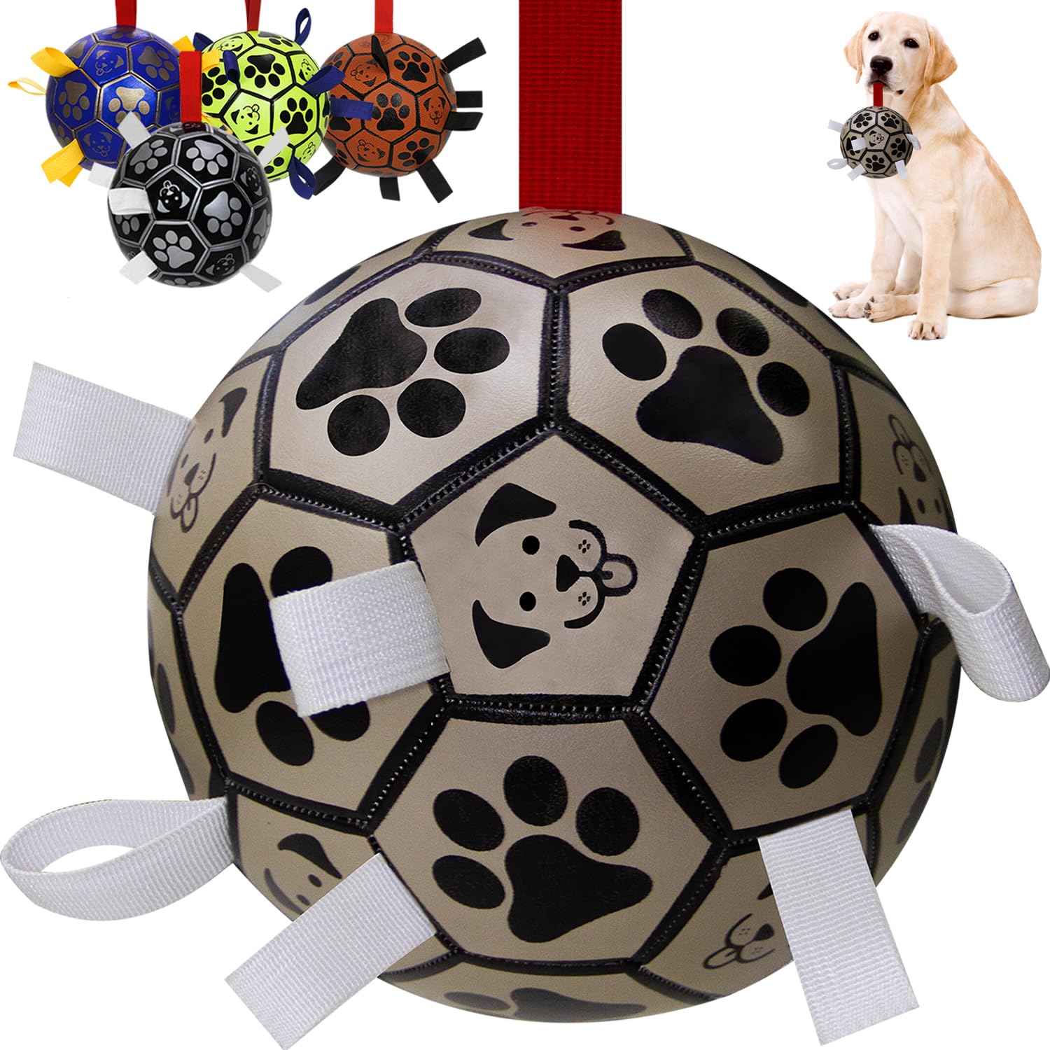 MCD Interactive Dog Football Toys with Grab Tabs, Durable Dog Water Balls for Small Medium Breed, Indoor & Outdoor (Silver, 2)