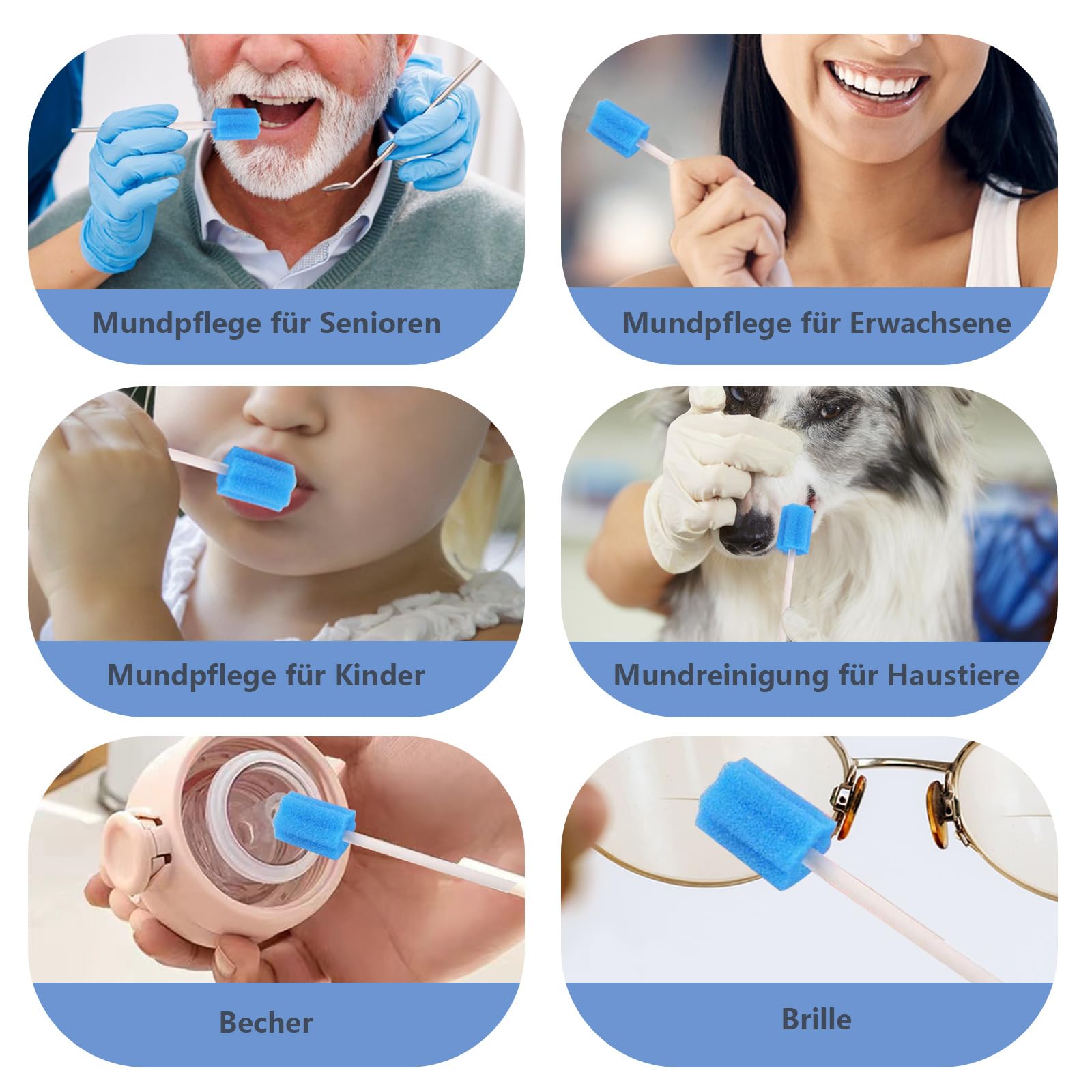 250 bastoncini per la cura orale, tamponi usa e getta, spugna per igiene orale, sapore neutro, tamponi sterili per l'igiene orale negli studi dentistici (blu)