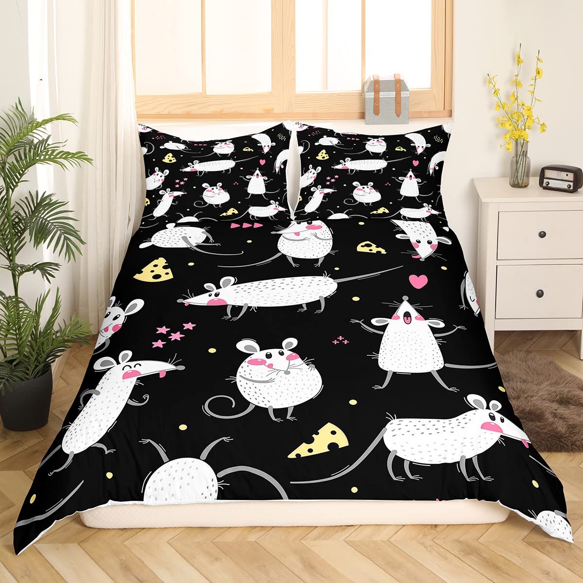 Funda de edredón para ratas para niños, juego de cama de roedores, juego de ropa de cama Kawaii, linda funda de edredón de animales de dibujos animados para niños y niñas, divertida ropa de cama de
