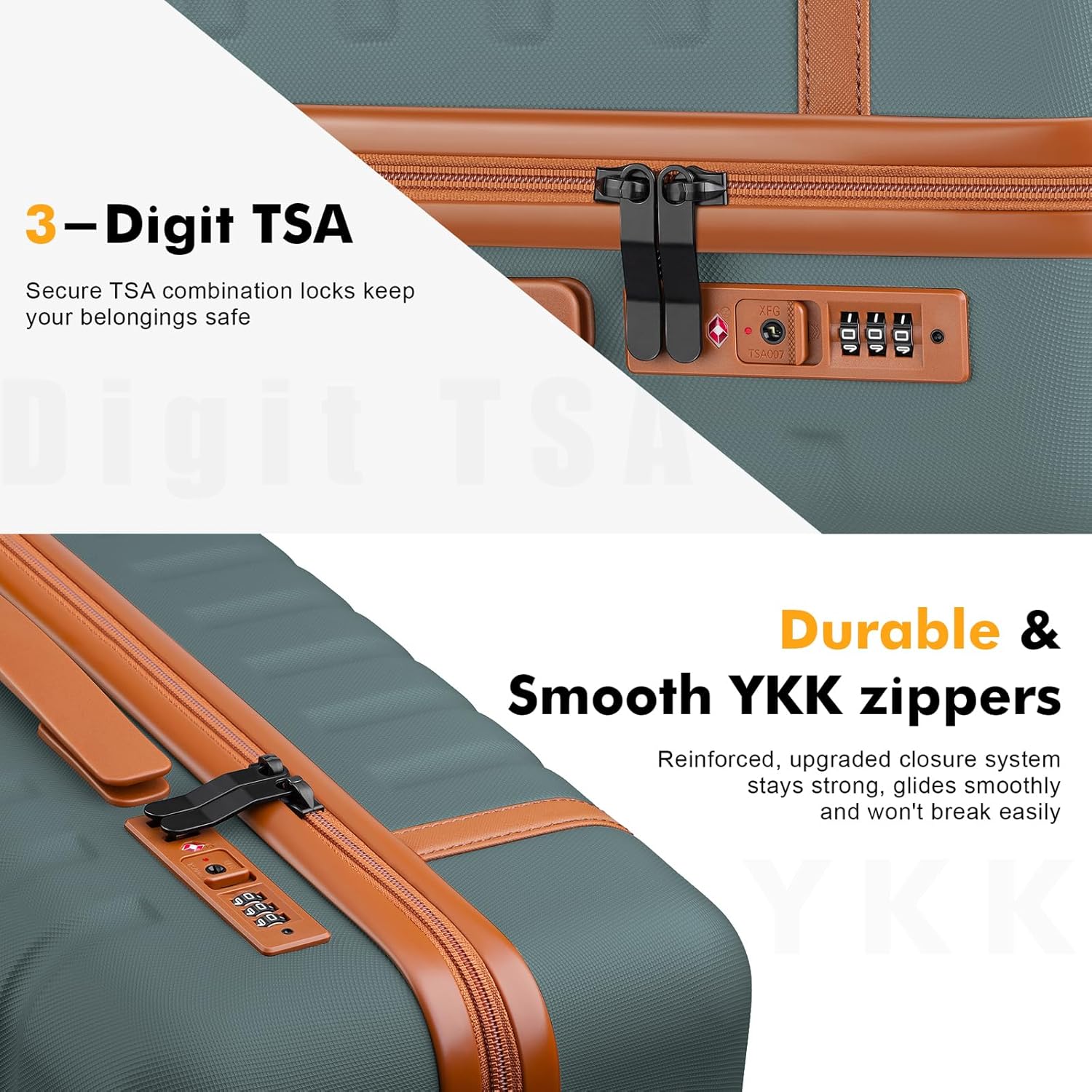 Luggage Sets 3 Piece with Spinner Wheels, Lightweight PC Hardside Suitcase with TSA Lock & YKK Zippers, 20 Inch Carry On Luggage with Travel Bag for Men and Women, Army Green