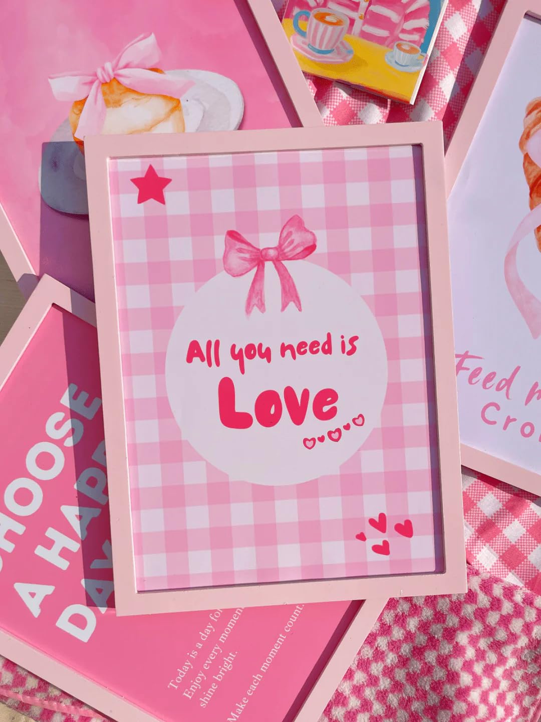 Cozy Spaces All you need is love Wall Frame | A4 12x9 Pink frames | 275 GSM Poster Included (Poster)-image-6