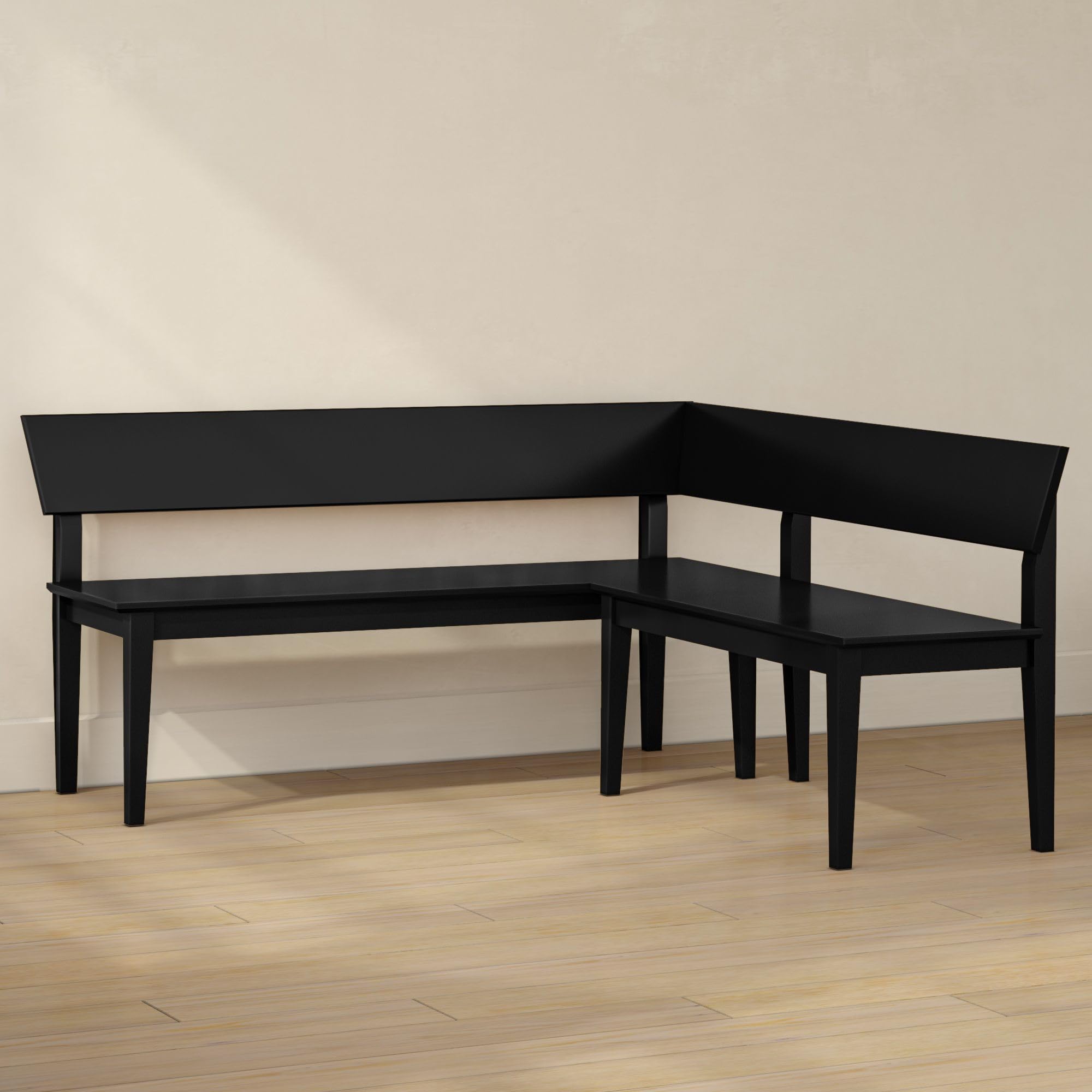 Plank+Beam Risa Dining Bench, 64 Inch, Corner Bench, Black | Space-Saving Solution, Hassle-Free Setup, Solid Wood