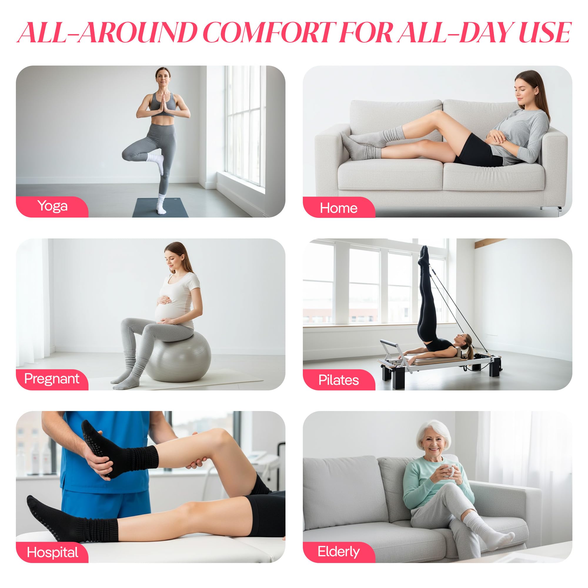 Coolmate - Calcetines de pilates de mujer con agarre, cortos, antideslizantes, para yoga, barra y regalo, talla EU 37-41, A-11, pack de 3, holgados, negros/blancos/grises.