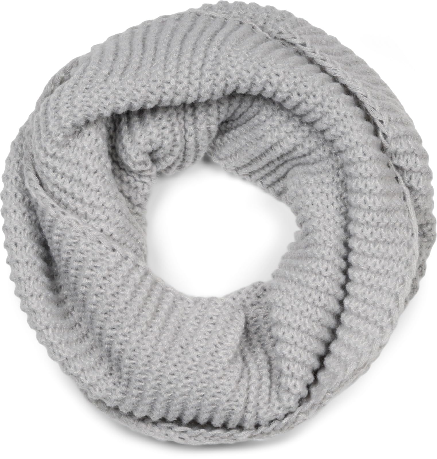 Stylebreaker Women's Light-Grey Unisex Knitted Loop Scarf Unicoloured With Wave Pattern, Warm Winter Knitted Scarf, Tube Scarf 01018169, Colour: