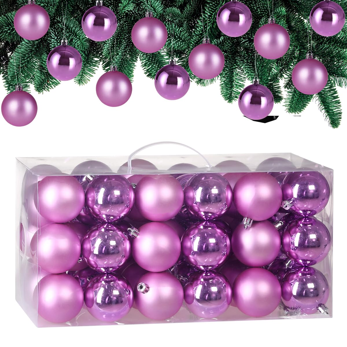 Deuba® Set Palline Di Natale 54Pz Ø 6Cm In Plastica Decorazione Albero Addobbi Natalizi Feste Inverno Interno Esterno Rosa-image