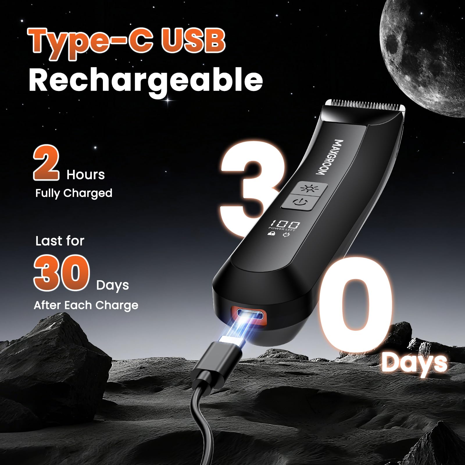 MAXGROOM 3-in-1 Body & Pubic Hair Trimmer for Men, Waterproof, Black