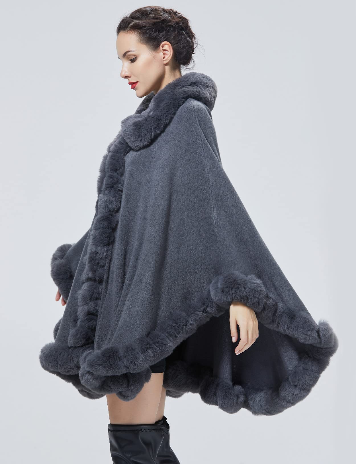 BEAUTELICATE Chal Pelo Mujer Capa Poncho Estola Piel Sintética Cardigan Chaquetas con Cuello de Piel para Invierno Navidad Boda Fiesta