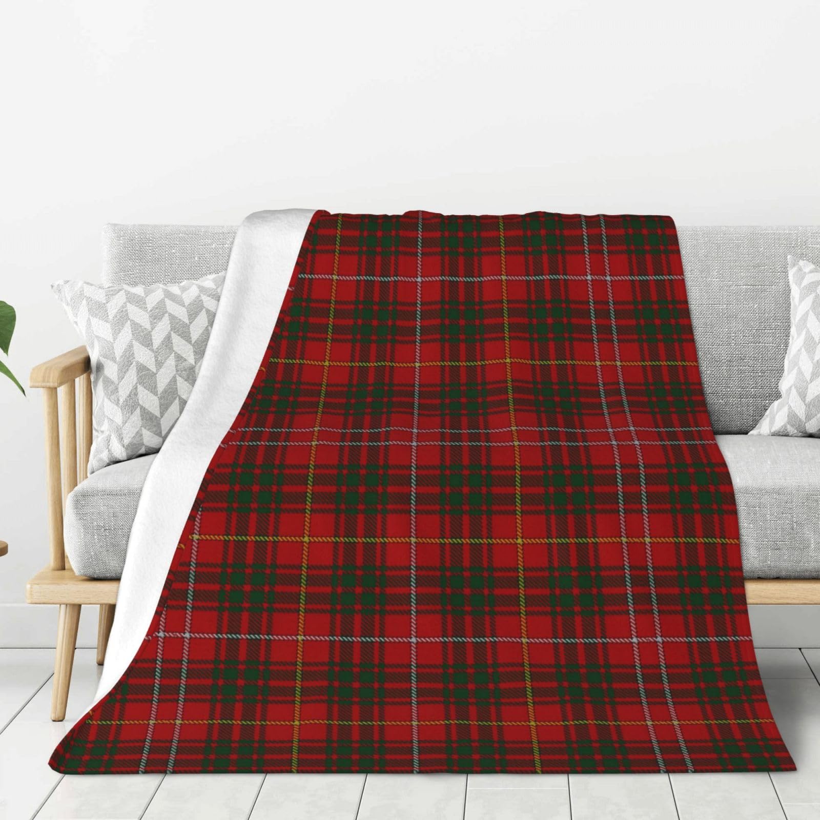 Asbwuo As Pic Scottish Clan Bruce Tartan Plaid Anti Pilling Grid Printed Flannel Thickened Double-Sided Home And Travel Dual-Use Blanket 80"X60"