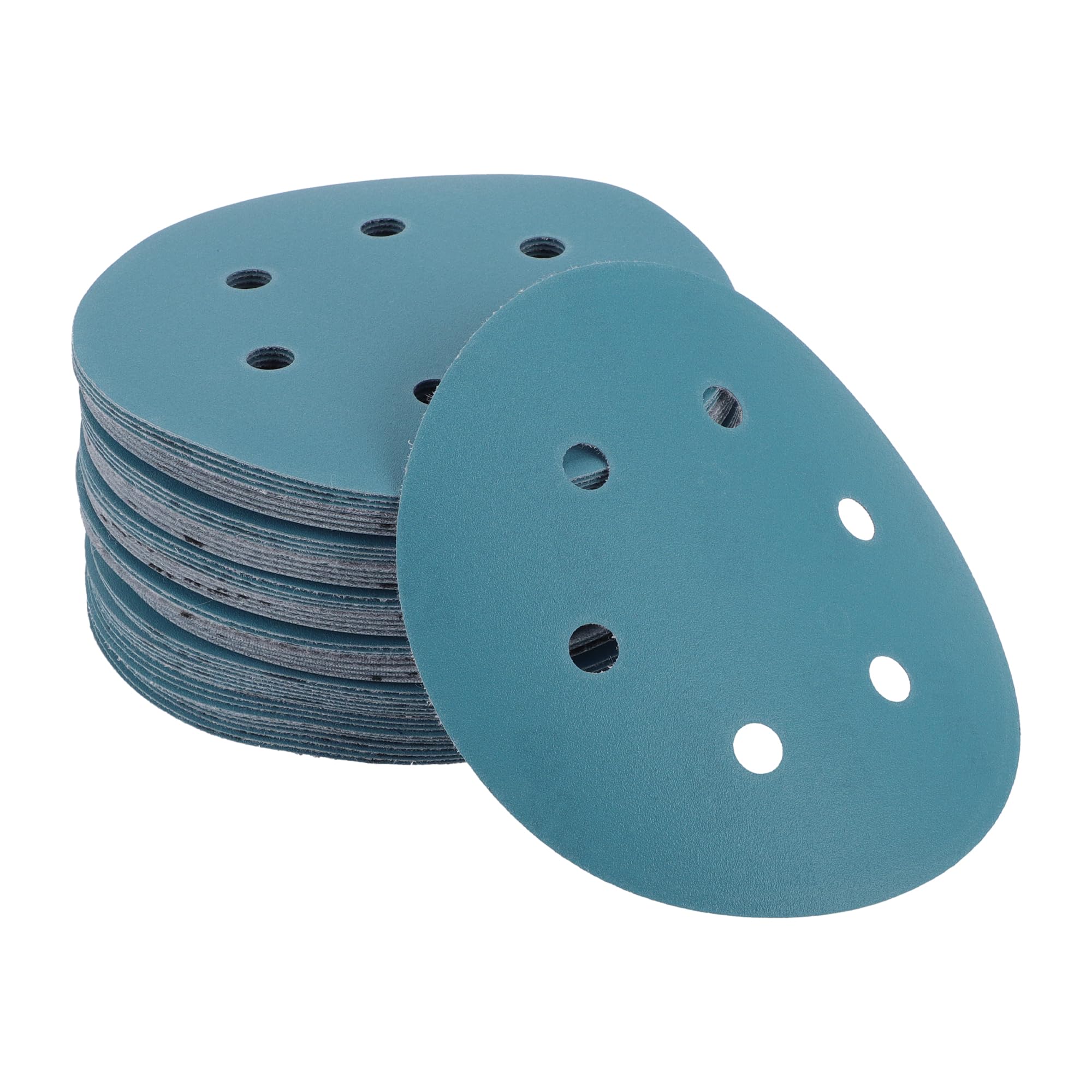 HEROFFIX 50 Pcs Car Wood Sanding Discs Smoothing Hook & Loop Sandpaper for Woodworking Automotive Refinishing 5.91" 7 Hole 320 Grit Blue Zirconia Alumina