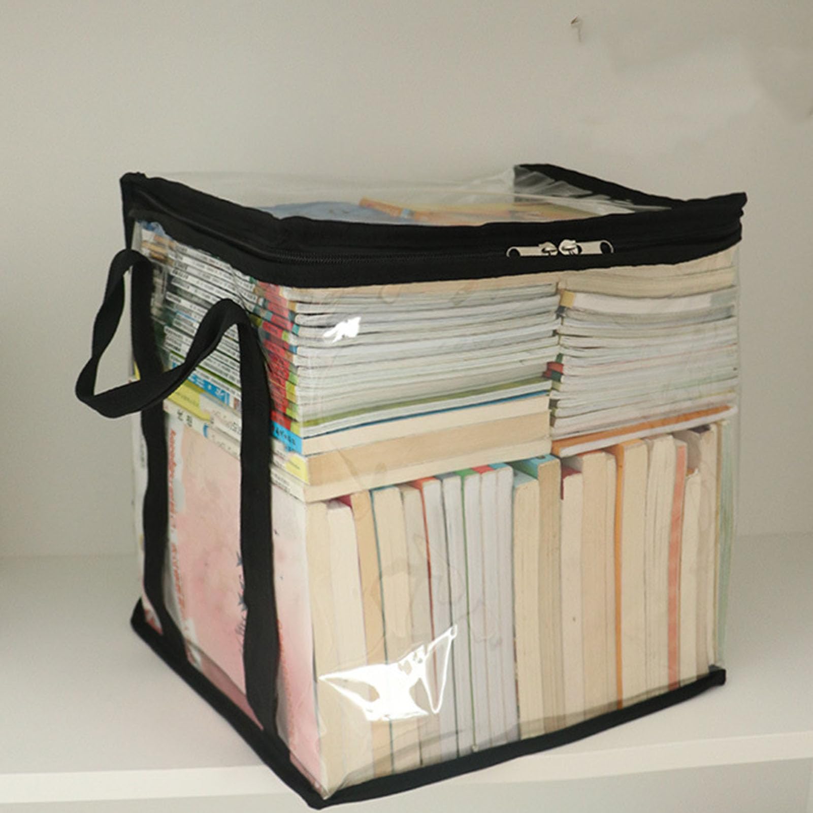 Clear Storage Bag with and Handles, Large Capacity Transparent Organizing Cube Bin Clothes Bag and Storage Container for Books, Documents(L)