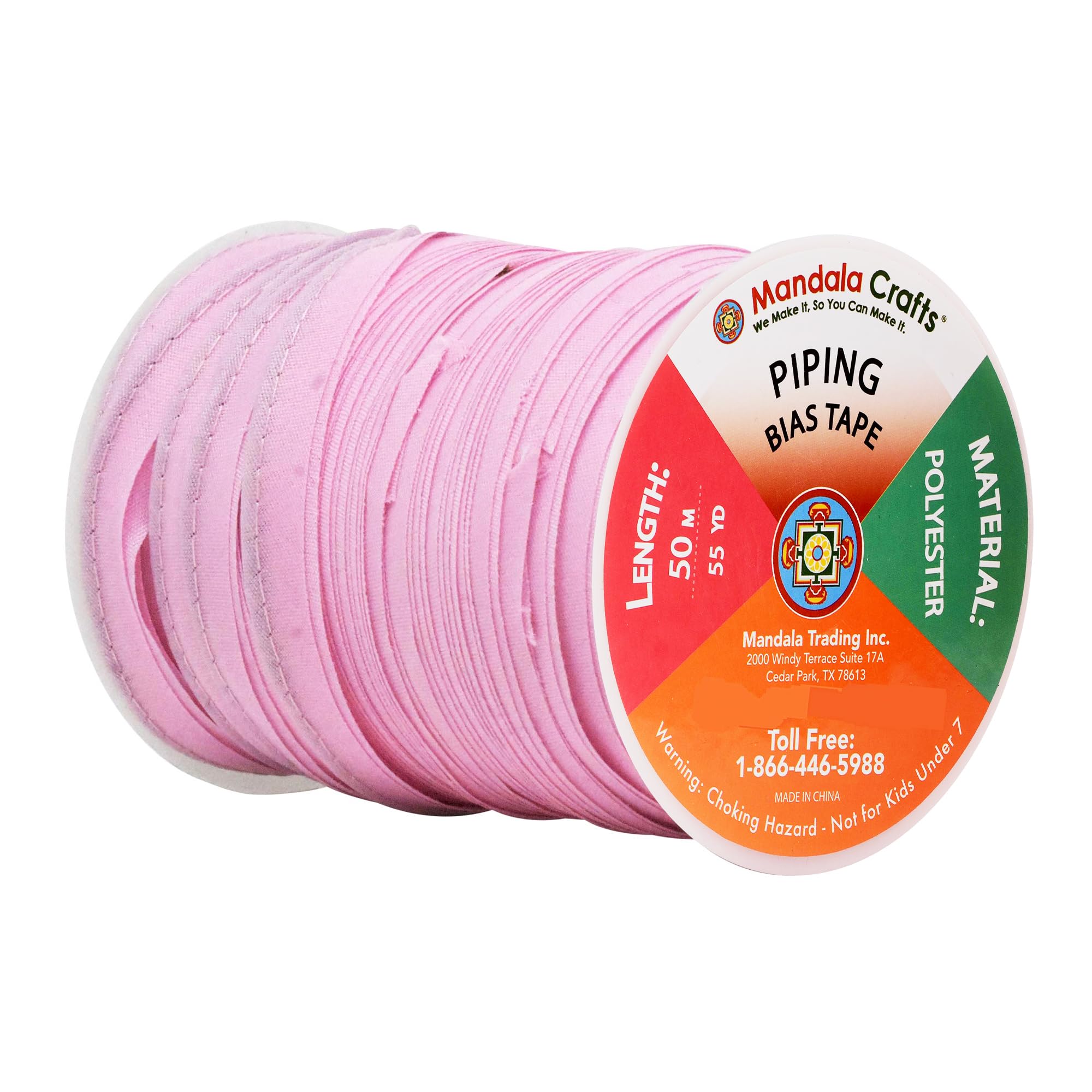 Mandala Crafts Neon Pink Maxi Piping Bias Tape - 1/2 Inch X 55 Yards With Welting Cord For Upholstery & Sewing