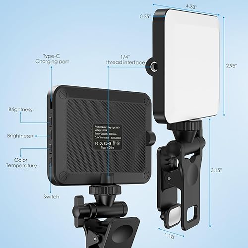 Miniatura 5 de AMIR Luz de video de relleno de clip - 80 luces LED recargables de alta potencia, 3 modos de luz para teléfono, iPhone, Android, iPad y laptop, para