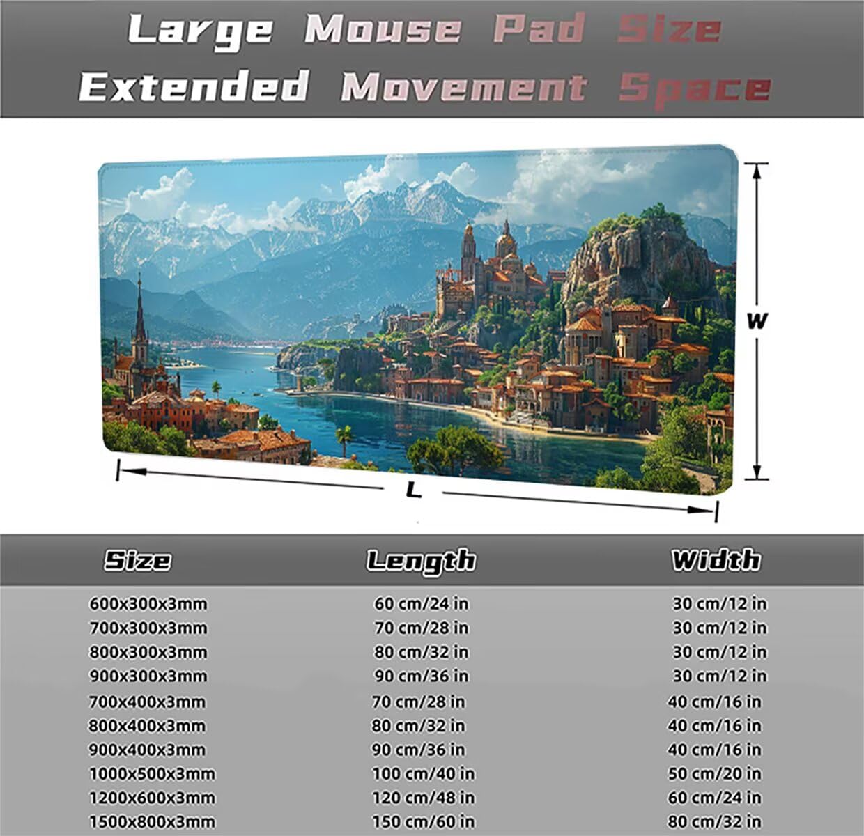 Podkładka pod mysz do gier XXL duża mysz 1500 x 800 x 3 mm, duża podkładka pod biurko z antypoślizgową gumową podstawą dla graczy PC, poprawia precyzję i szybkość krajobrazu PjY11807 N-U