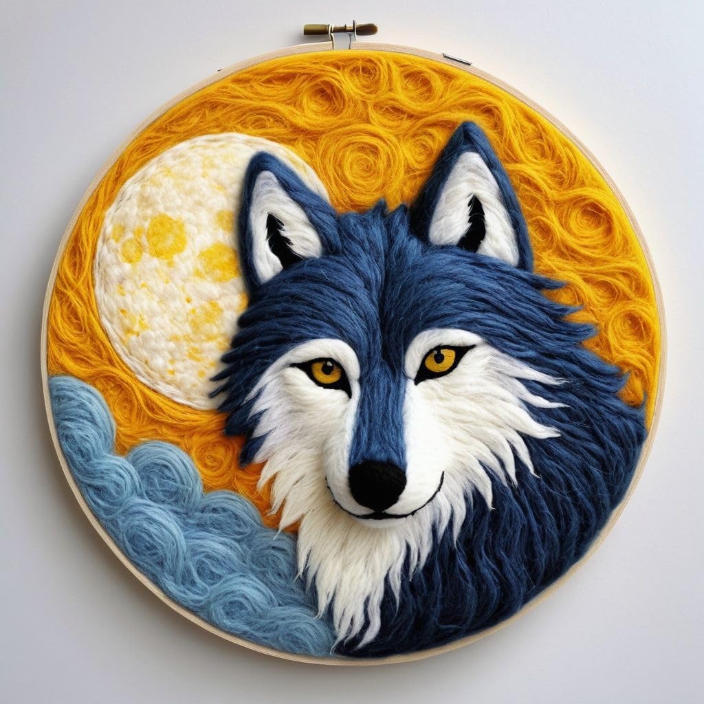 Wallustrioaw Needle Felting Kit,Animal Wolf,Felt Painting Set With Wool,Needle Felting Tools For Beginner,Wool Felting Supplies,Felt Painting Kit For Adult