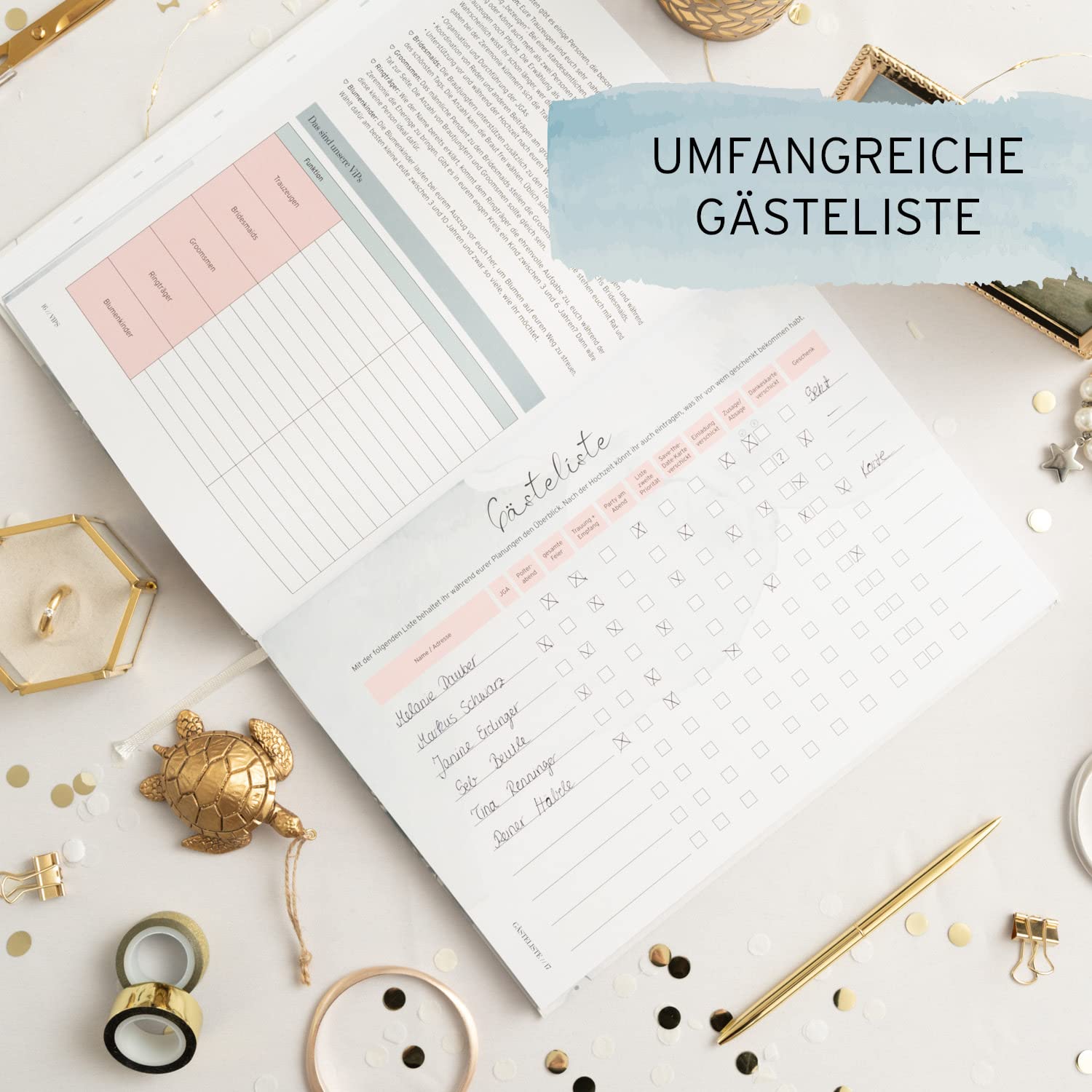 Hochzeitsplaner Buch Din A4 inkl. Roségold Prägung auf der Titelseite - Unser Weg zur Traumhochzeit -Wedding Planner – 120 Seiten für den großen Tag in Premium Papierqualität