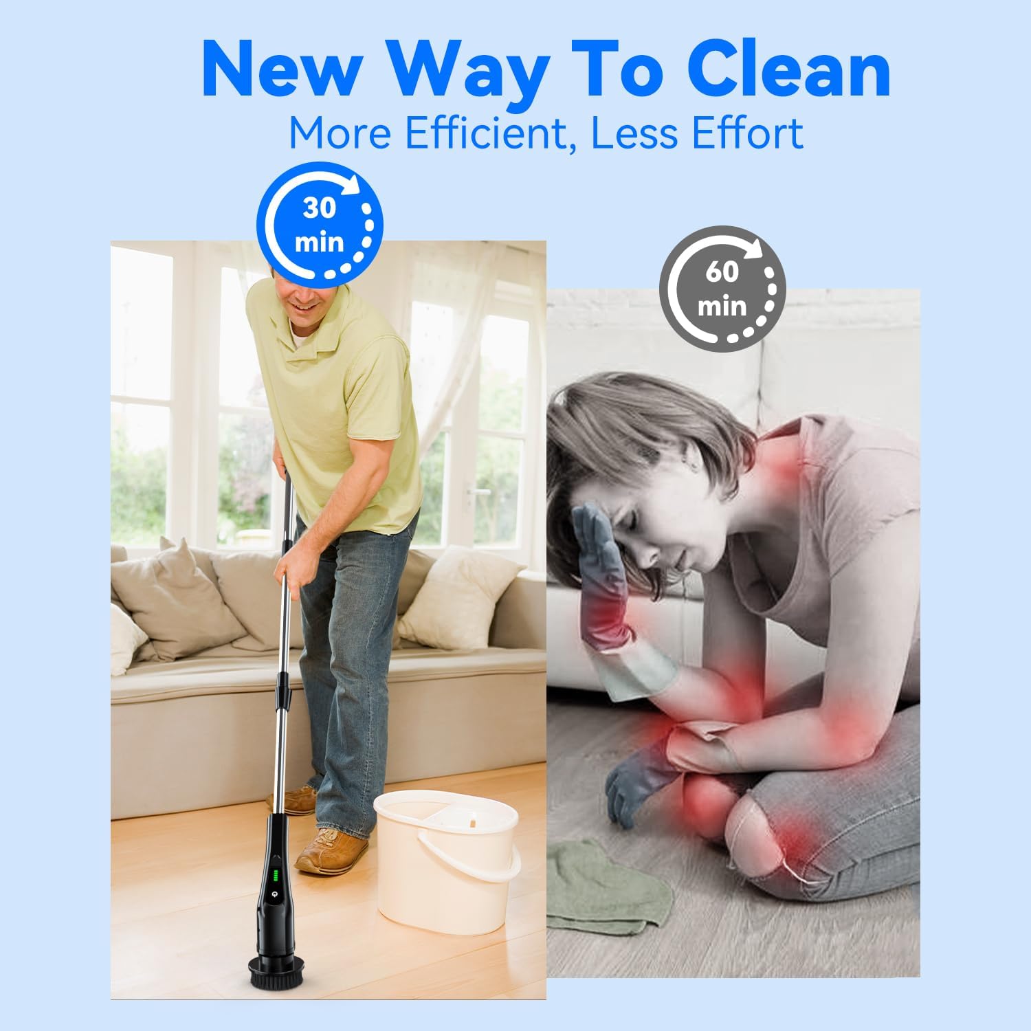 Electric Spin Scrubber,Bathroom Cleaning Brush with Long Handle 8 Replaceable Brush Heads, 2 Adjustable Speeds, Cordless Power Cleaning Brushes for Bathtub Grout Tile Floor