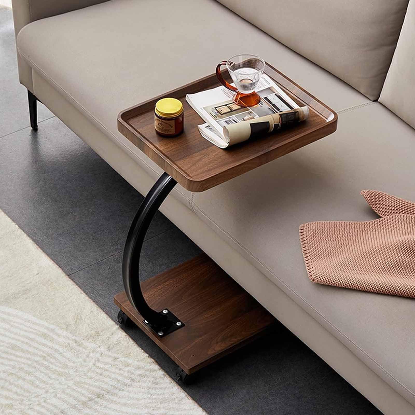 Mesita Auxiliar en Forma de C con Ruedas, Mesa Auxiliar Moderna para sofá y Cama, mesitas auxiliares pequeñas Que se Deslizan Debajo del sofá, sofá de Madera, Espacio para café