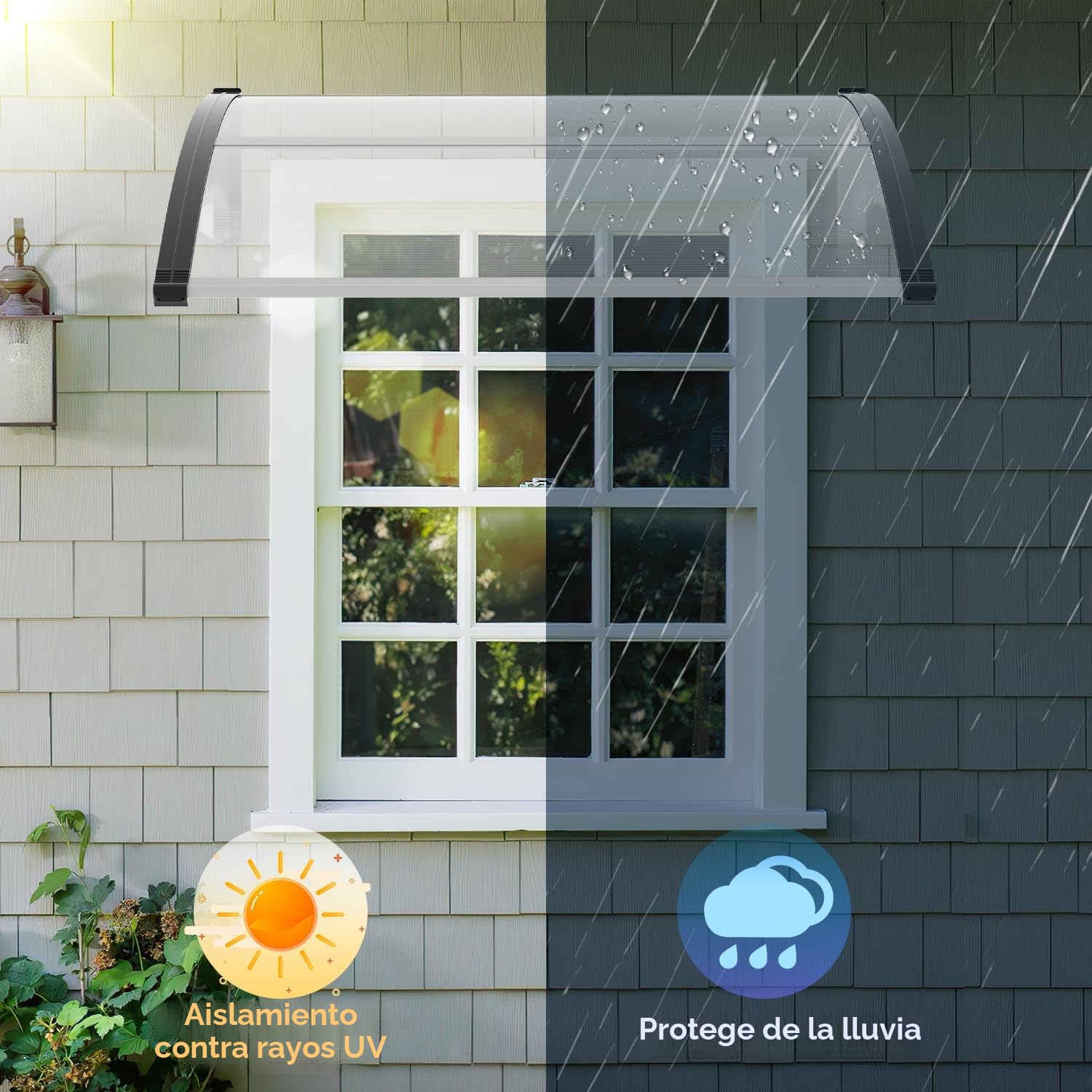 Sonnewelt Marquesina para Puerta de Entrada 100x120 cm, Techo de Policarbonato Hueco 5 mm con Estructura de ABS, Arco Transparente Inclinado, Protección Exterior contra la Lluvia y el Sol