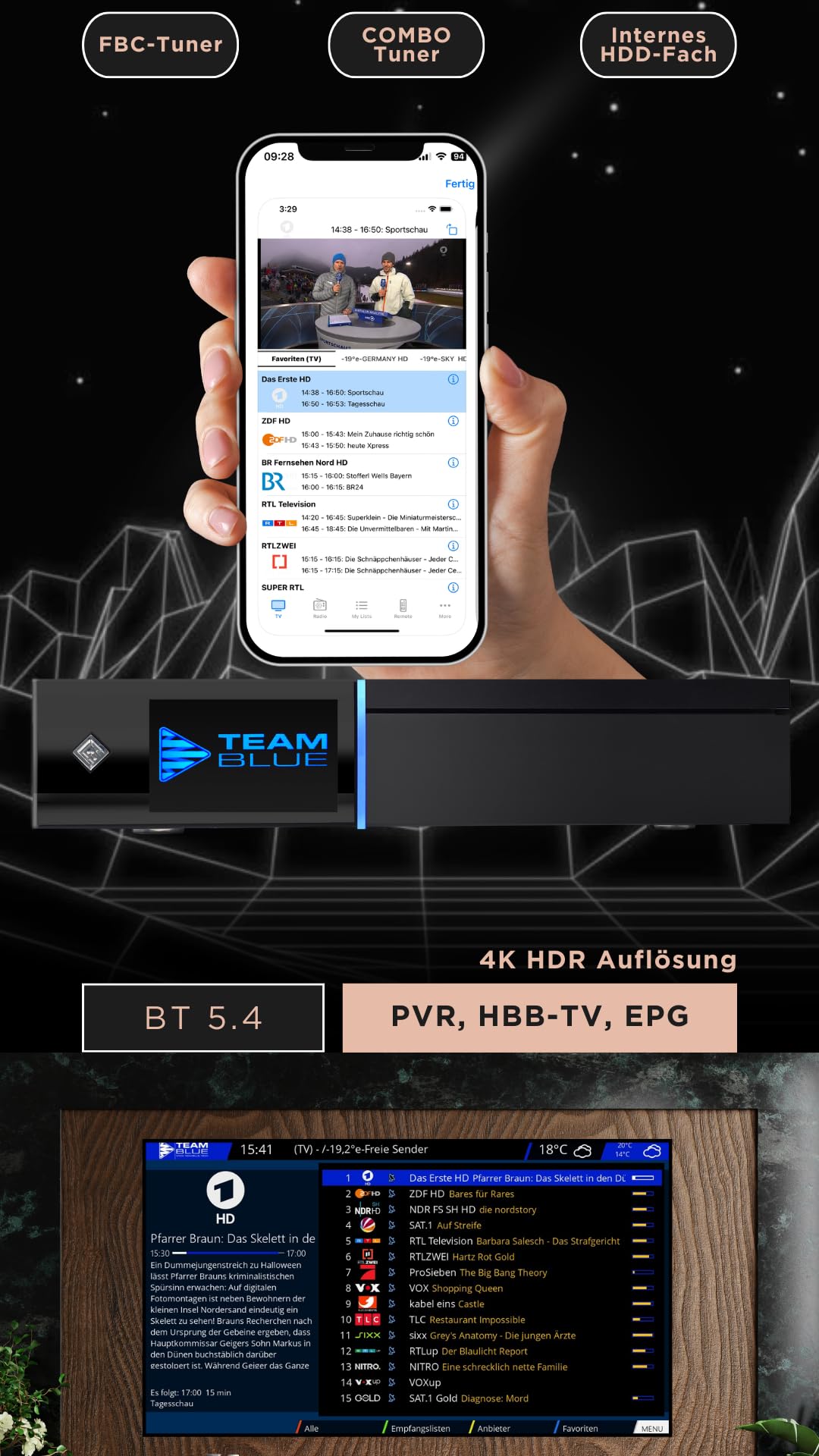 GigaBlue UHD Quad 4K Pro PVR-Receiver mit HBB-TV, Bluetooth 5.4, 2X FBC DVB-S2 Tuner, Gigabit-LAN